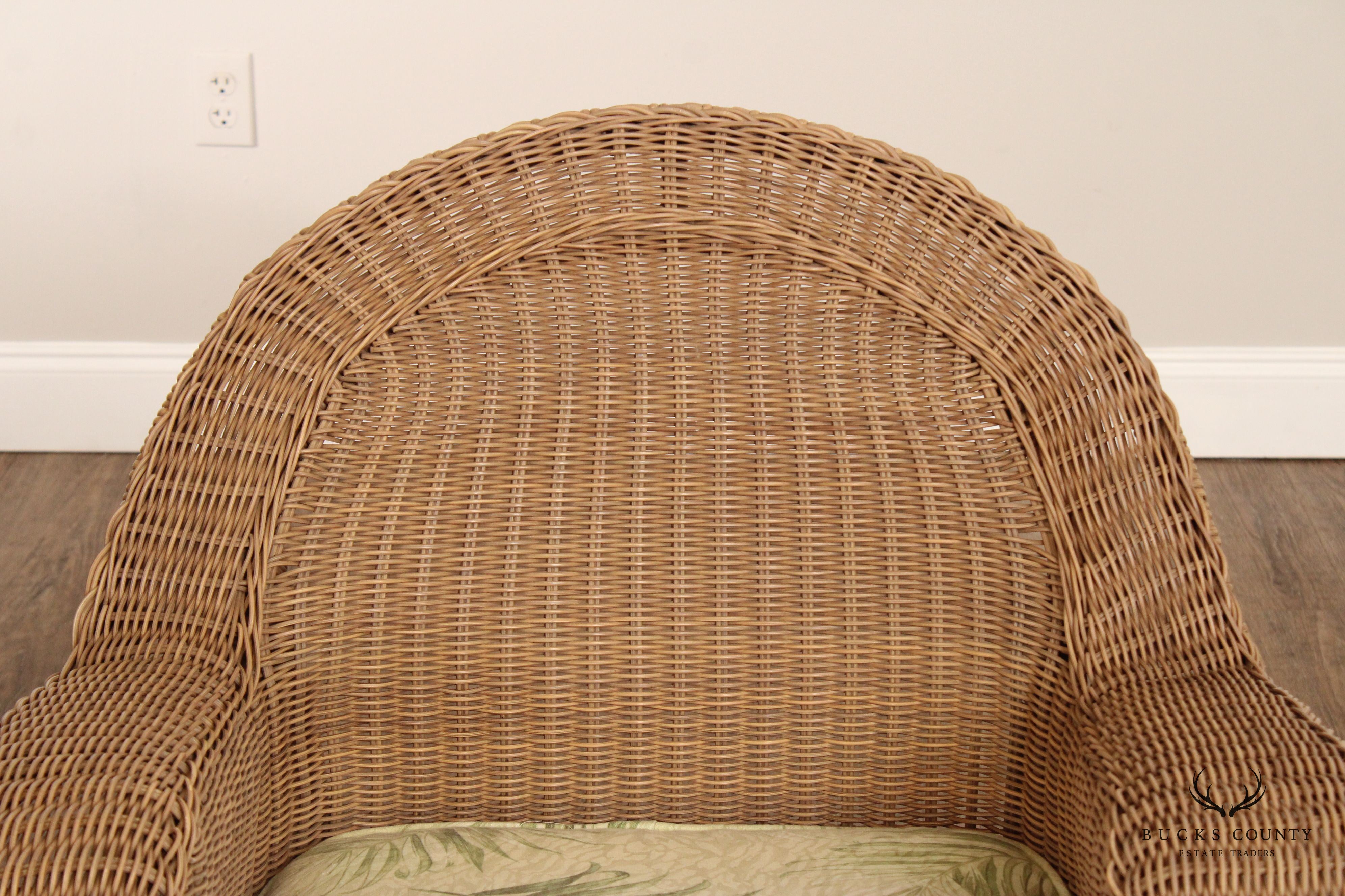 WOVEN WICKER PAIR OF OUTDOOR PATIO LOUNGE CHAIRS