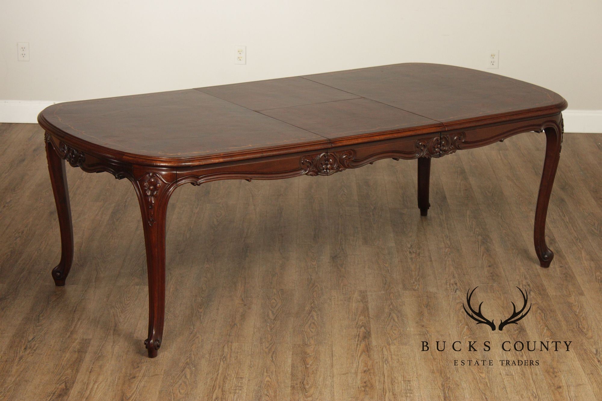 Louis XV Style Inlaid Burl Walnut Extendable Dining Table