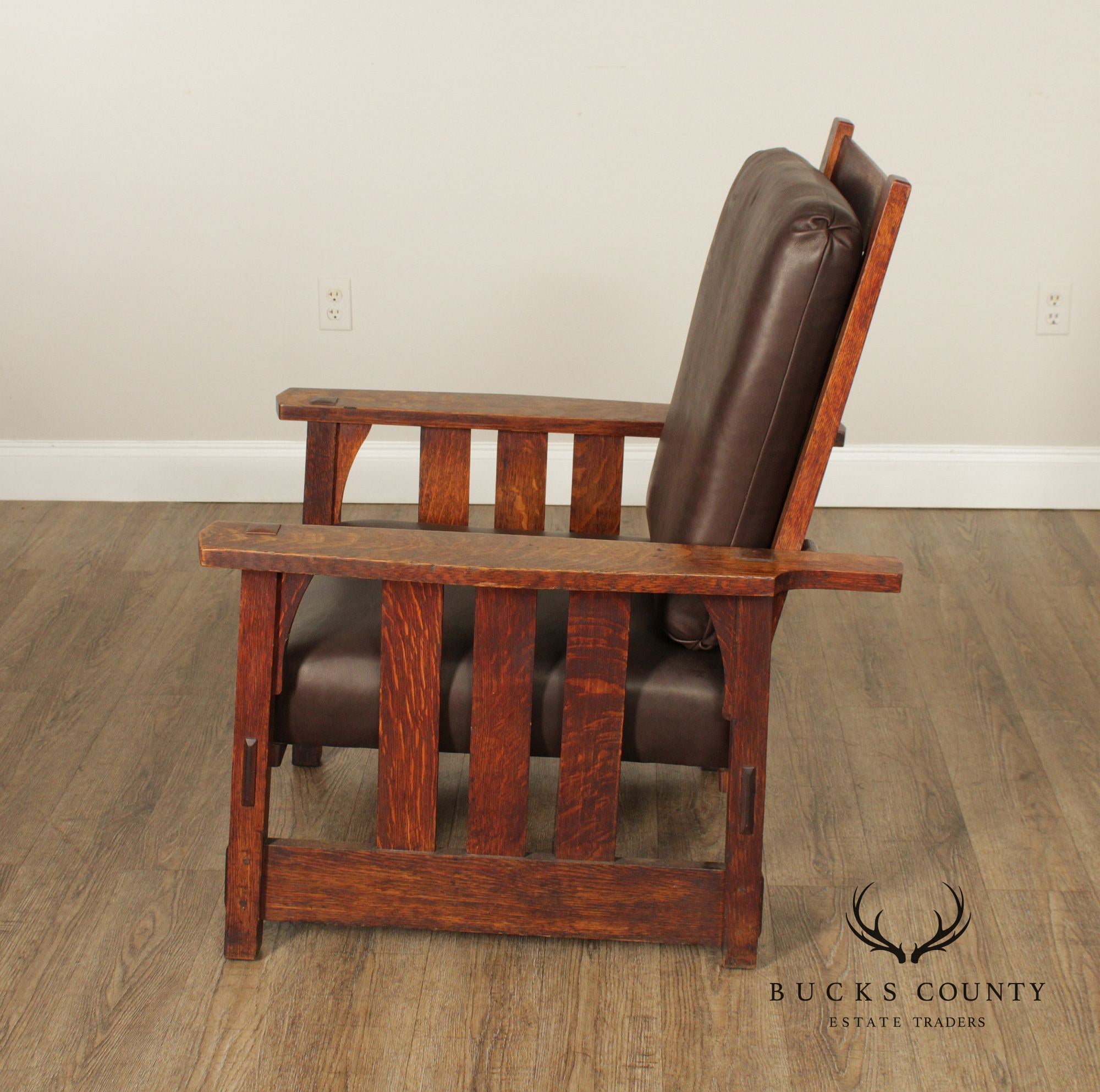 Gustav Stickley Mission Oak and Leather Morris Chair