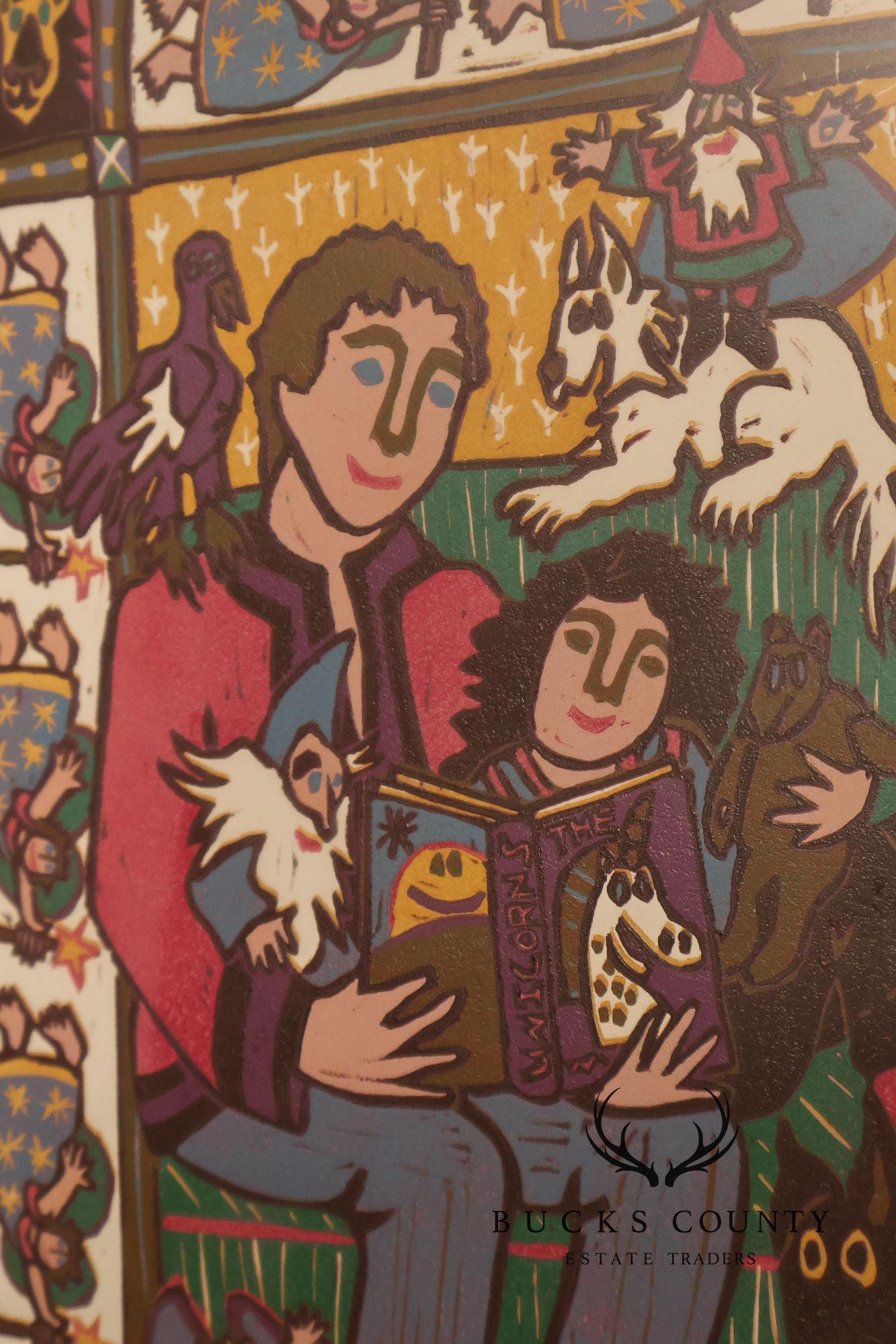 Mary Hamilton Linocut, 'Stories'