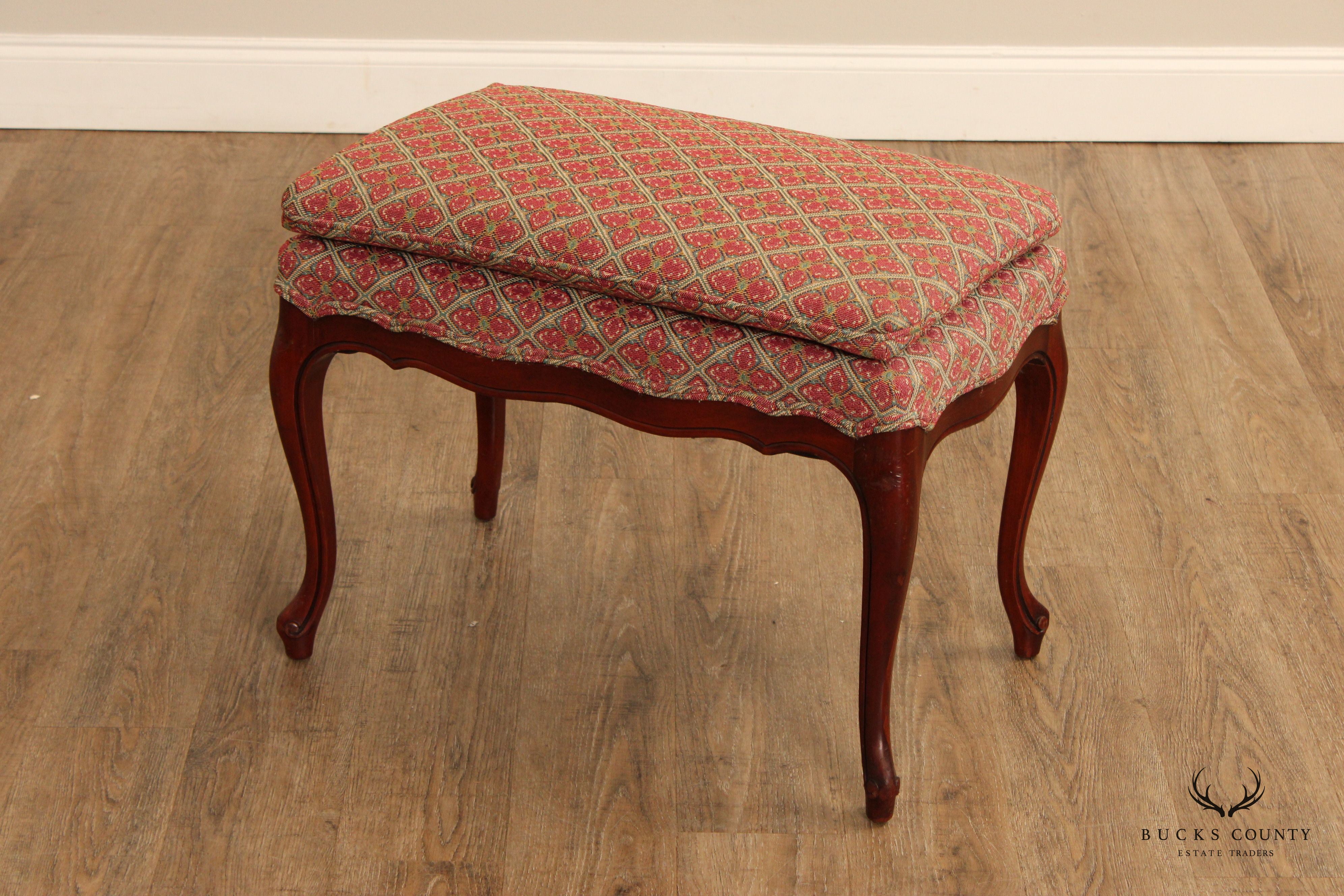 French Louis XV Style Vintage Carved Cherry Vanity Bench