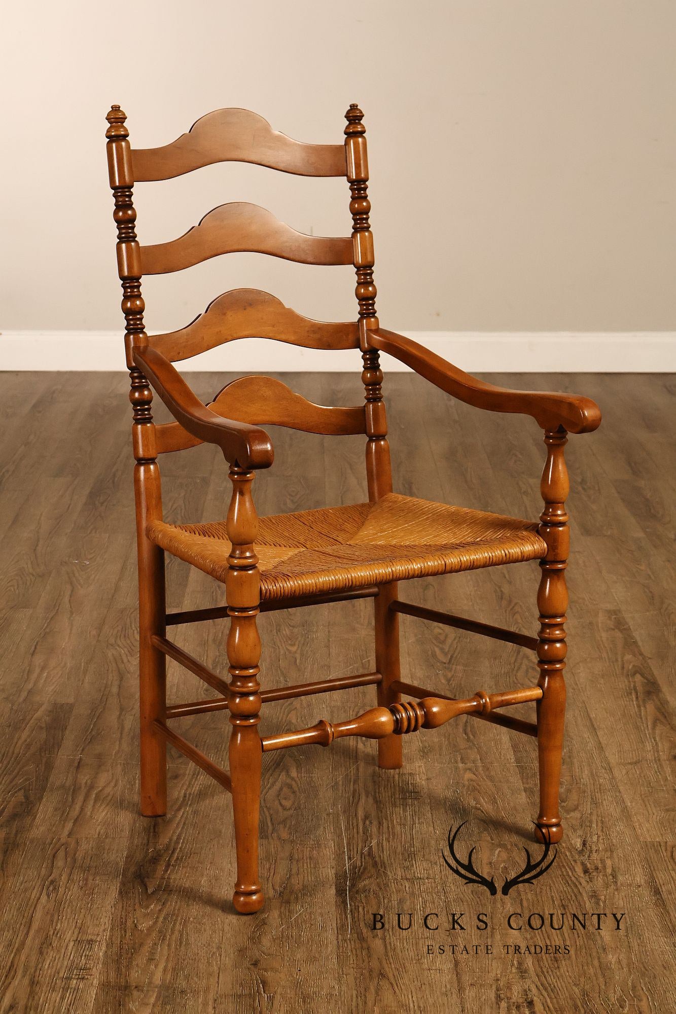 Vintage Set Of 12 Maple Rush Seat Ladderback Dining Chairs