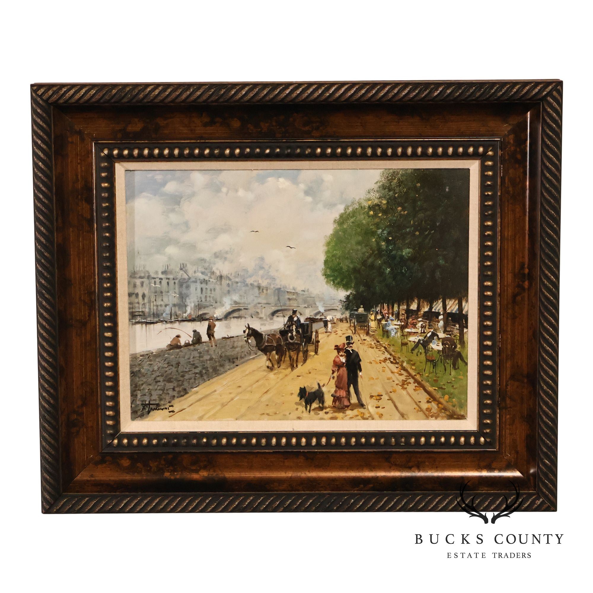 Francesco Tammaro Framed Painting, 'Strolling by the Seine'
