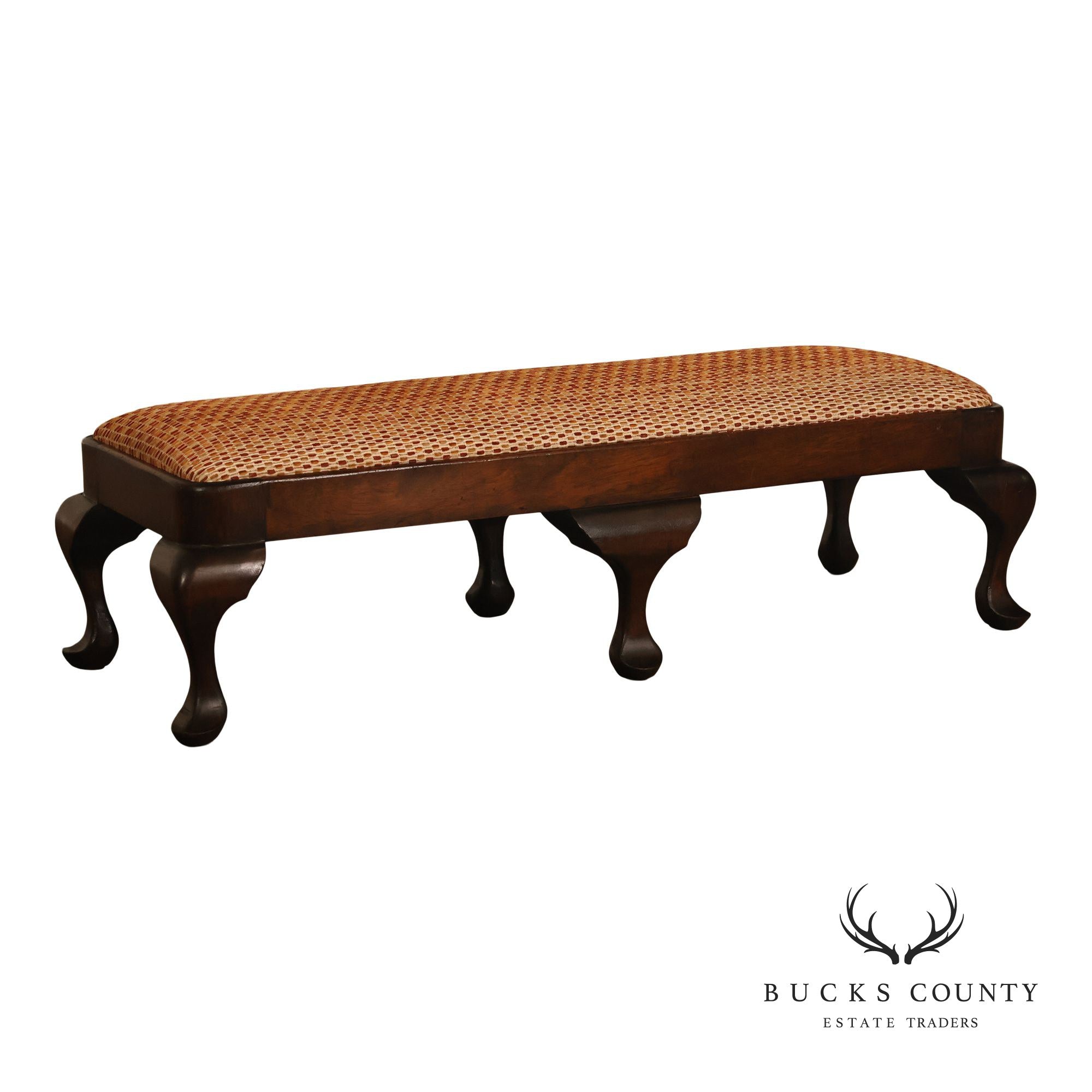 Queen Anne Style Vintage Mahogany Six Leg Footstool