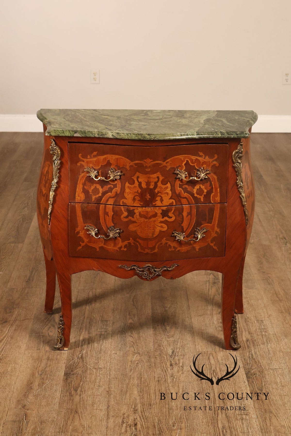 Louis XV Style Ormolu And Floral Marquetry Bombe Commode
