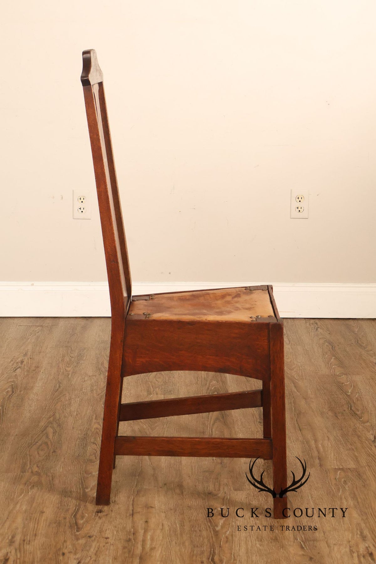 Antique Arts And Crafts Oak Inlaid Side Chair Attributed To Stickley Brothers