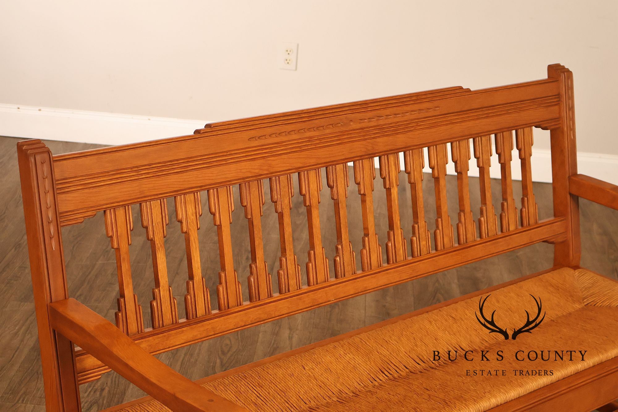 Vintage Southwestern Style Rush Seat Bench
