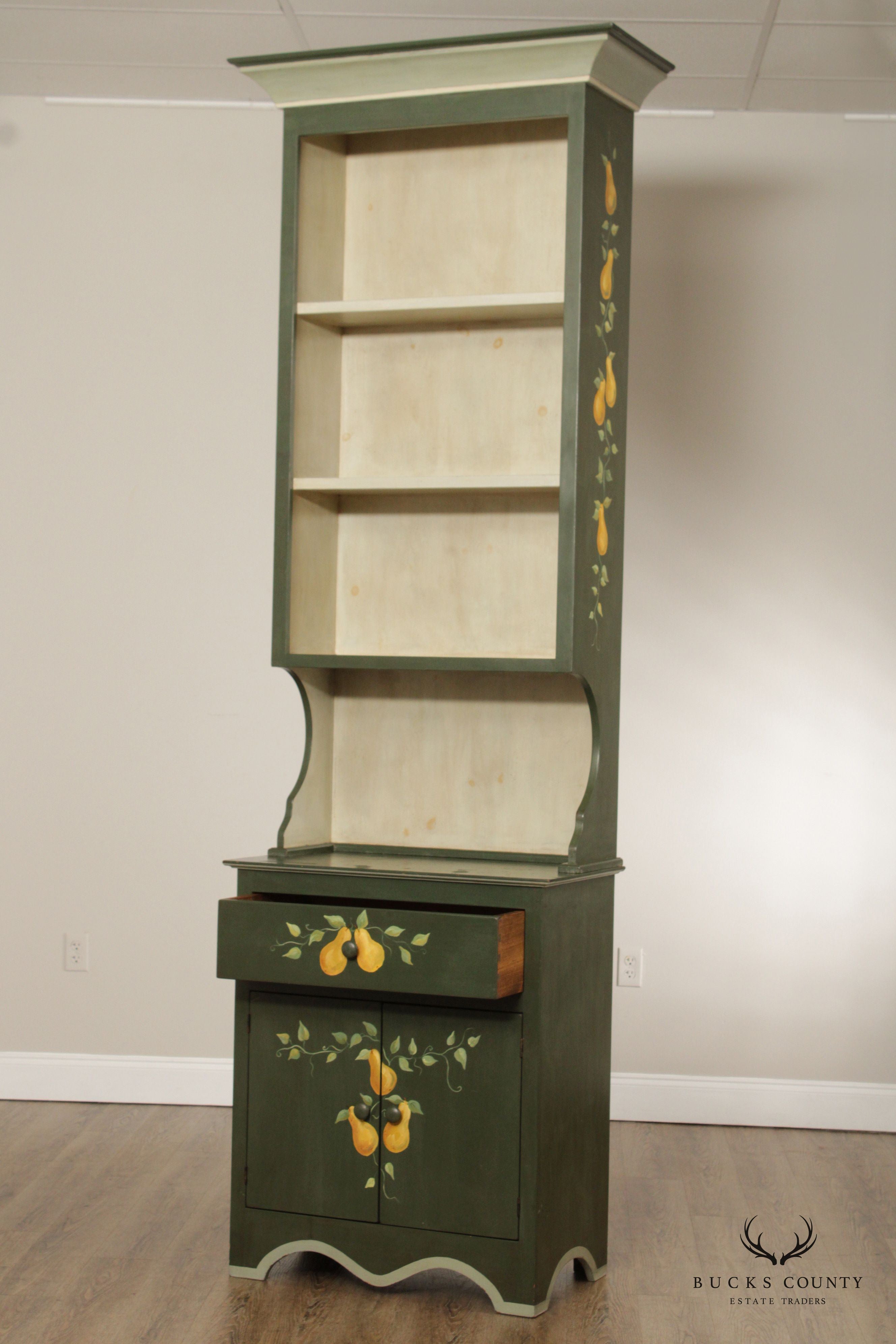 Country Farmhouse Hand Painted Tall Narrow Step Back Bookcase Cupboard