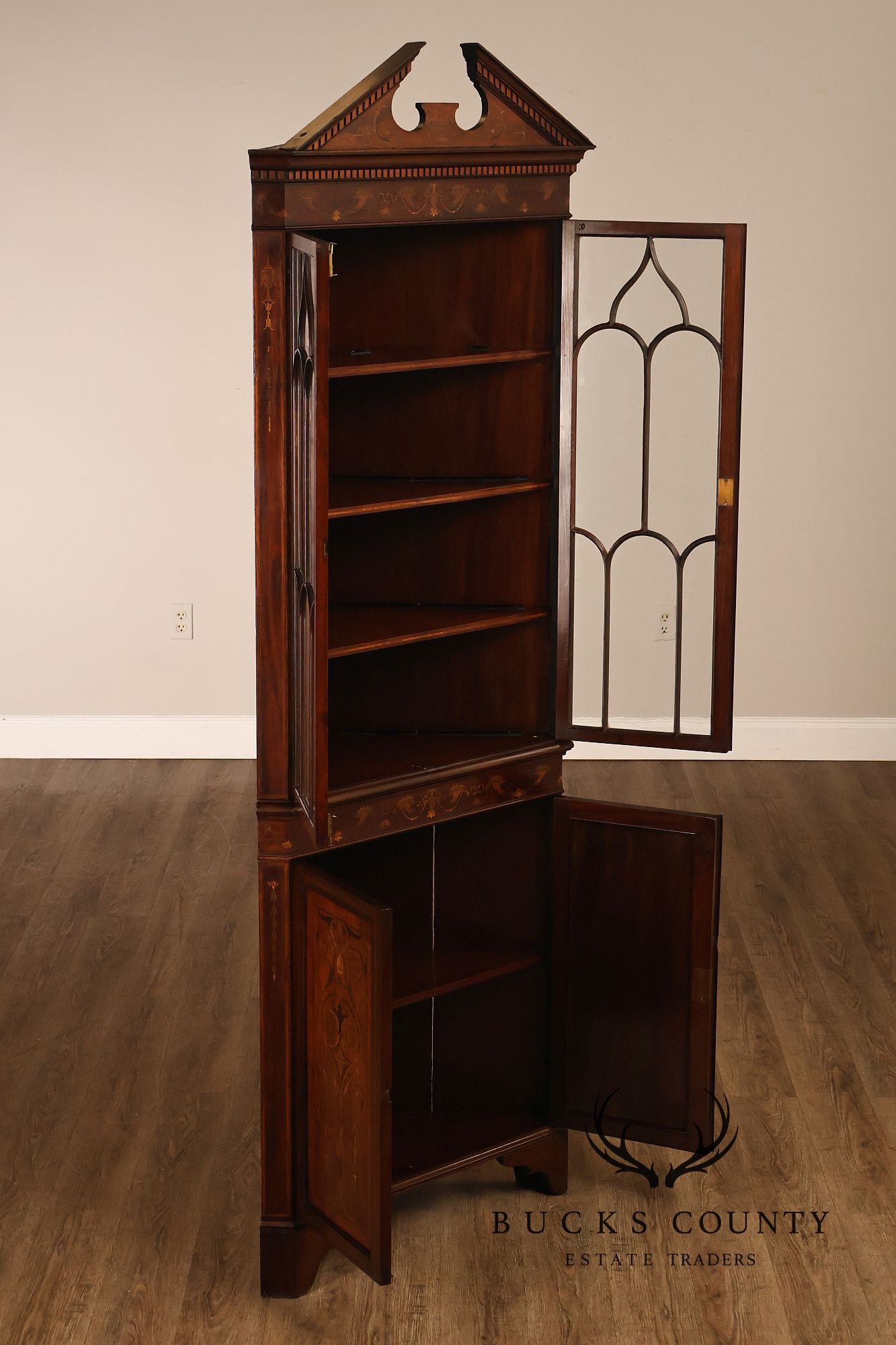Antique Edwardian Inlaid Mahogany Corner Cabinet