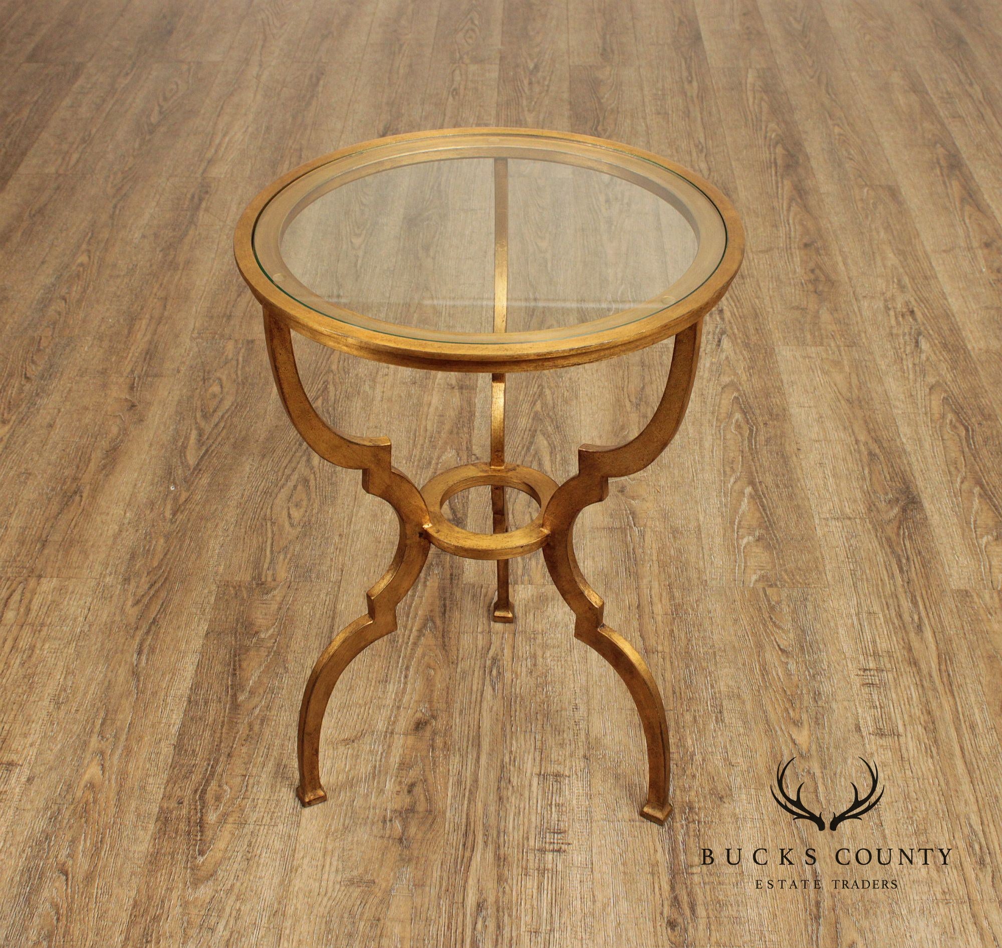 Ethan Allen Gilt Finished Glass Top 'Belle' Side Table