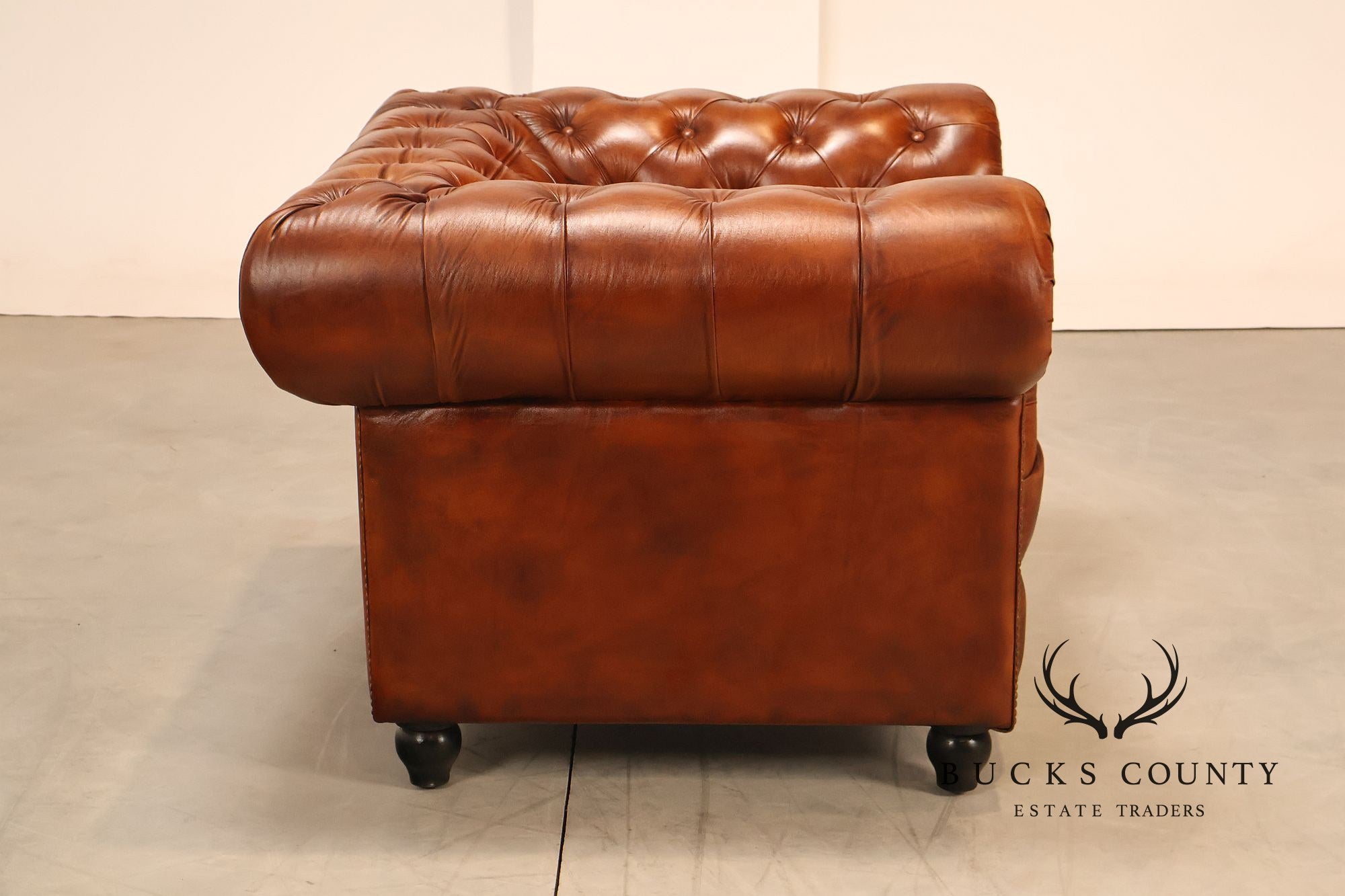 Chesterfield Style Pair of Brown Leather Club Chairs
