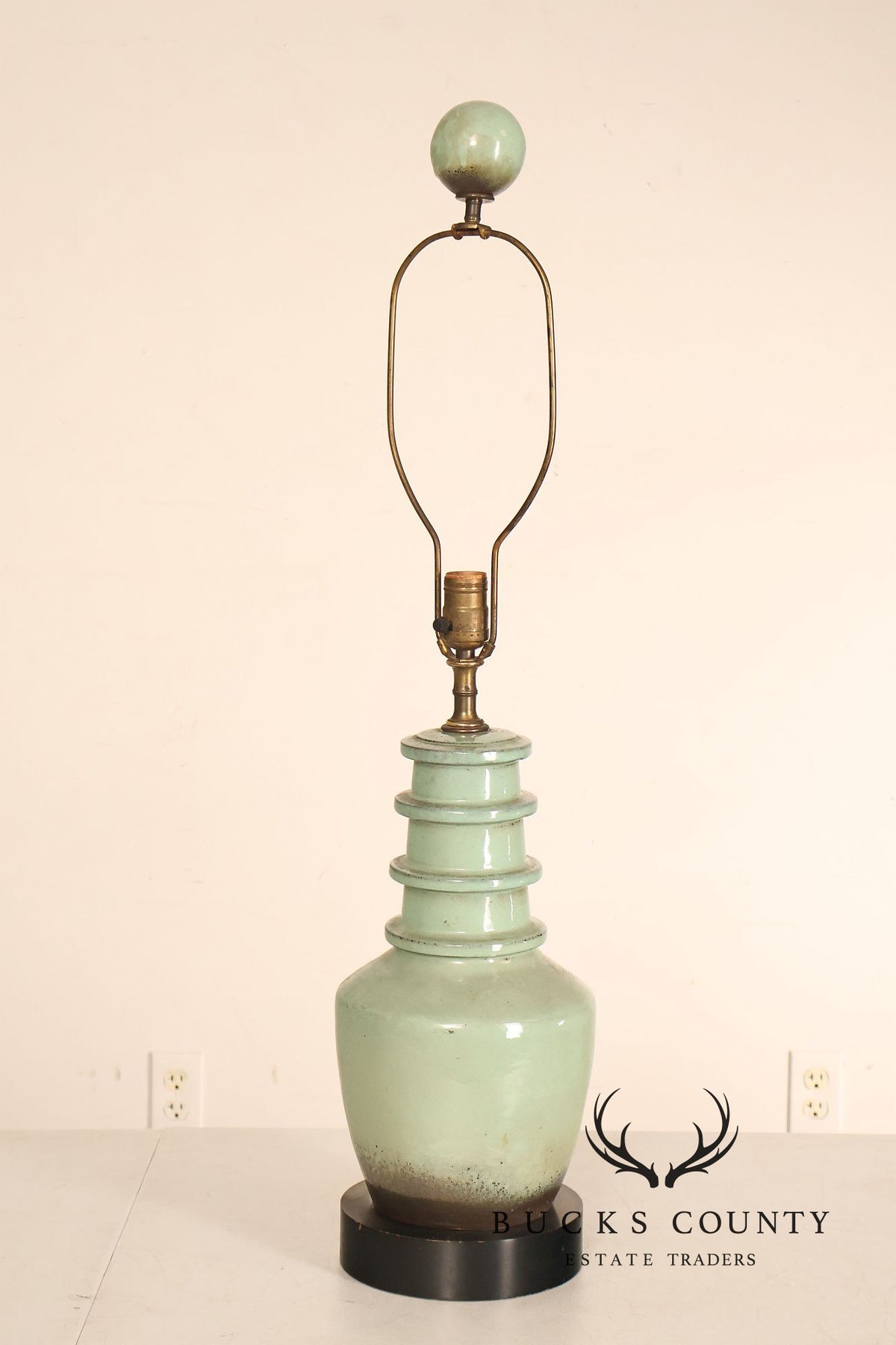 Asian Style Pair of Celadon Table Lamps