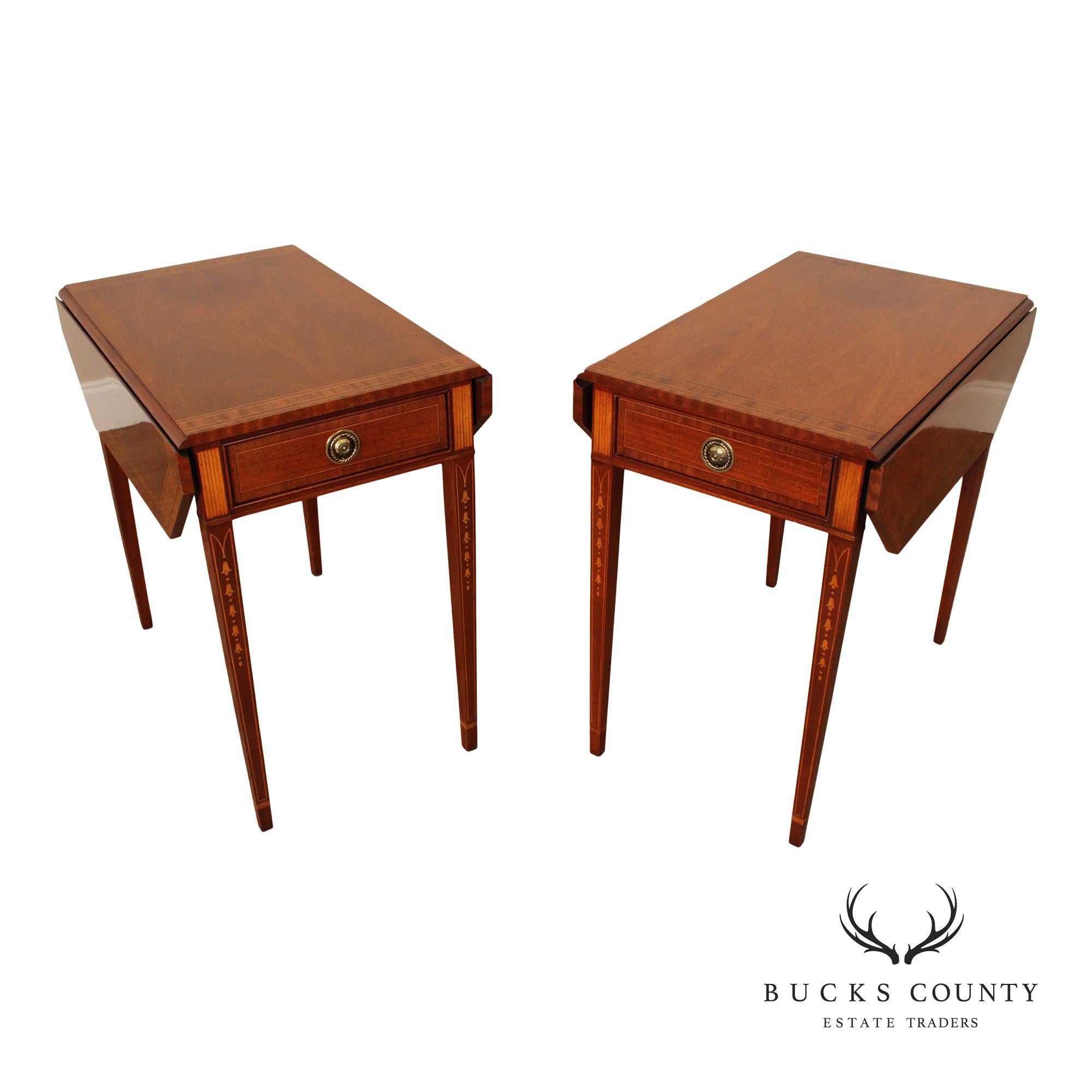 Councill Federal Style Pair of Inlaid Mahogany Pembroke Side Tables