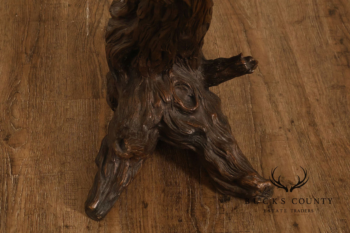 Large Bronze Leopard Sculpture On Tree Stump Base