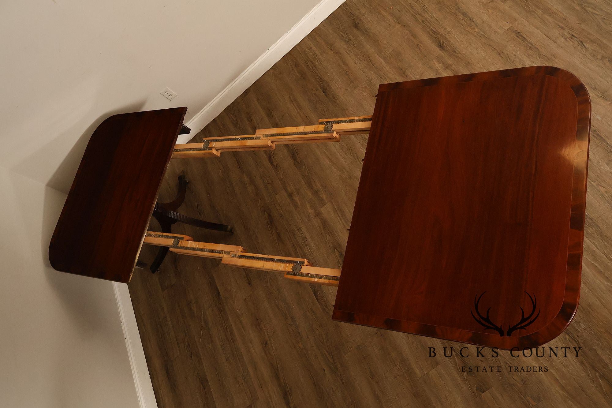Regency Style Banded Mahogany Double Pedestal Dining Table With 2 Leaves