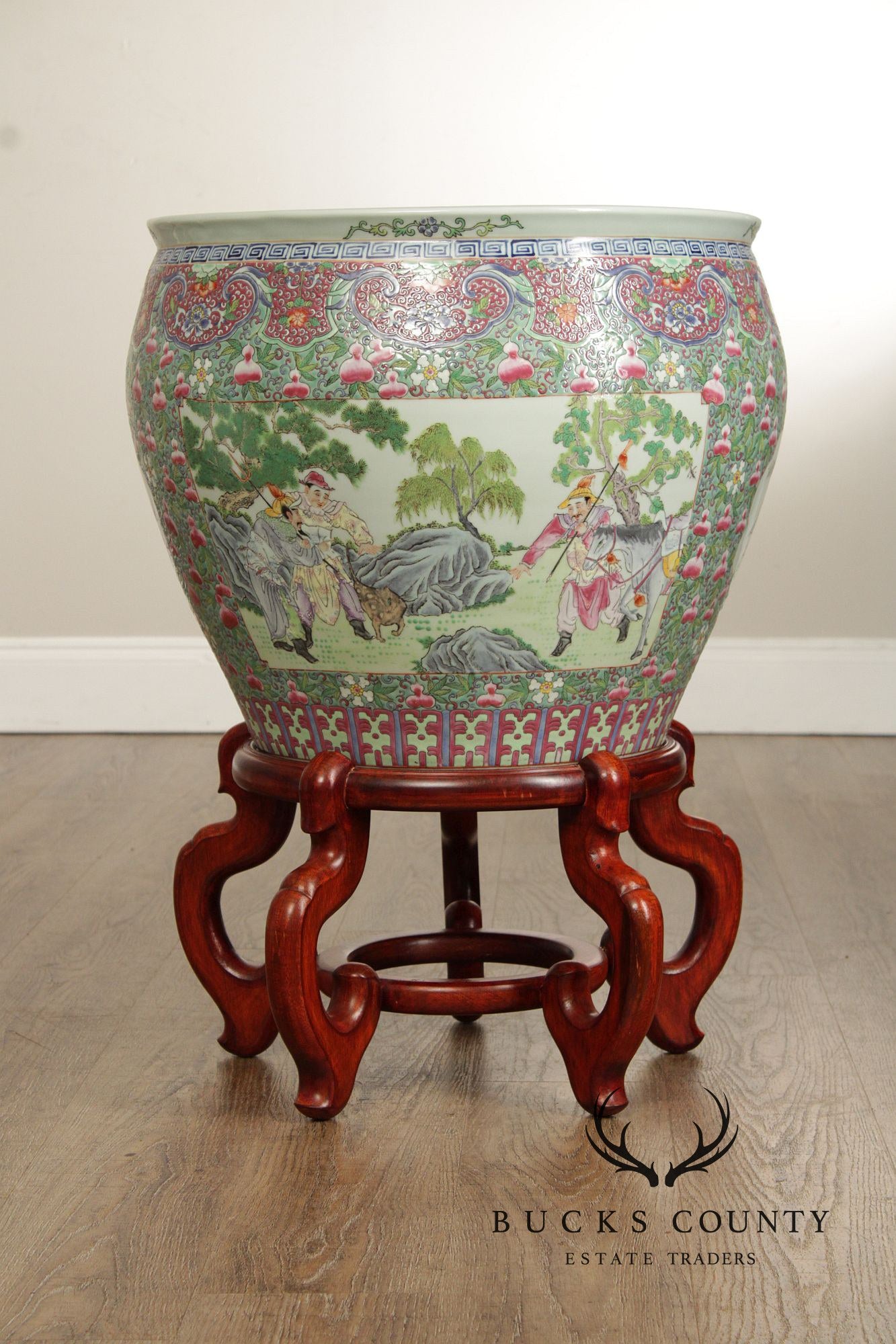 Chinese Famille Verte Fishbowl Planter on Stand