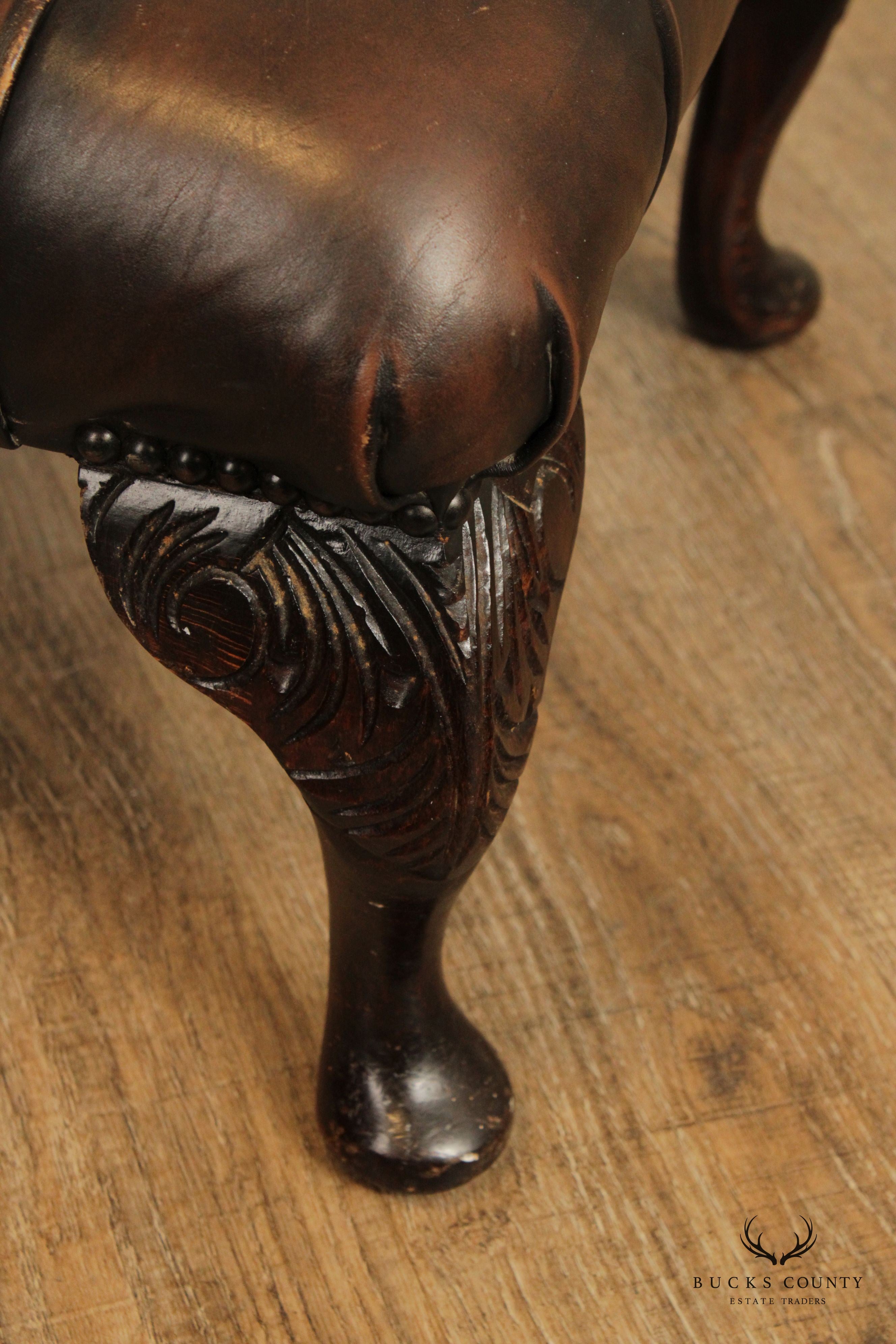 Georgian Style Vintage Tufted Leather Foot Stool