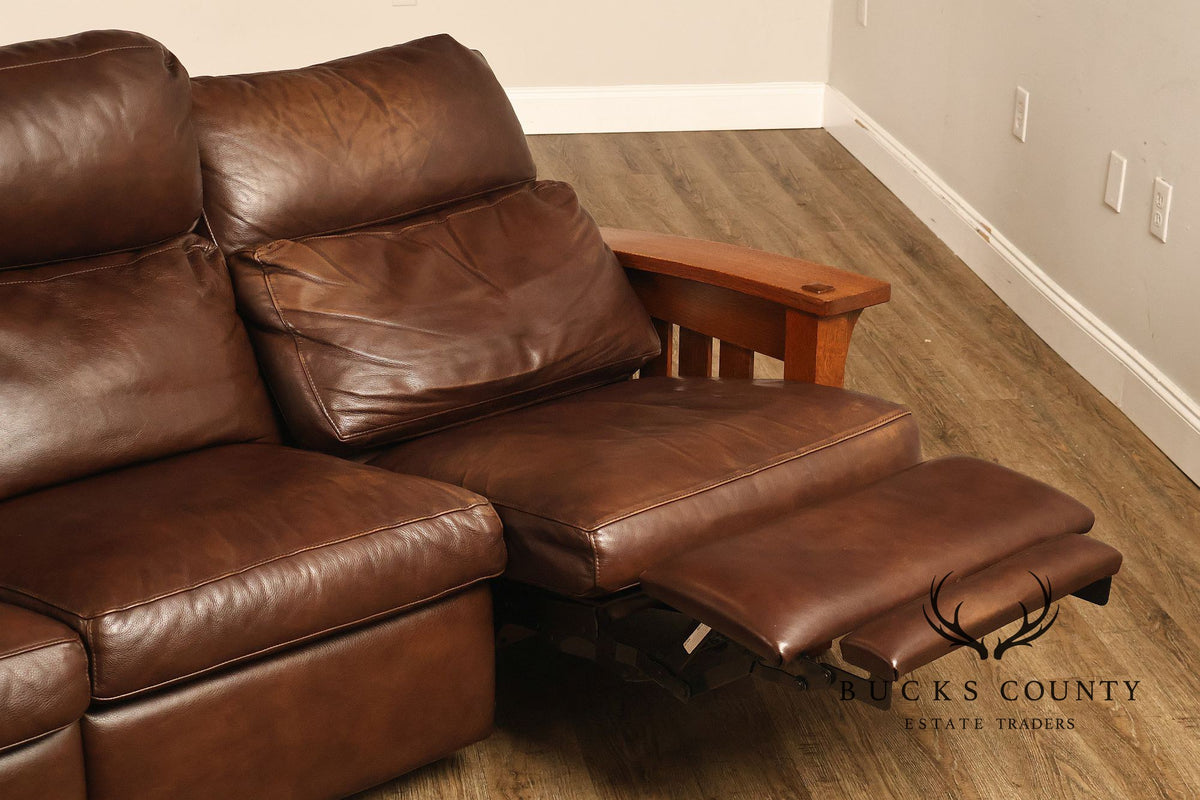 Stickley Orchard Street Mission Oak Leather Power Motion Sofa