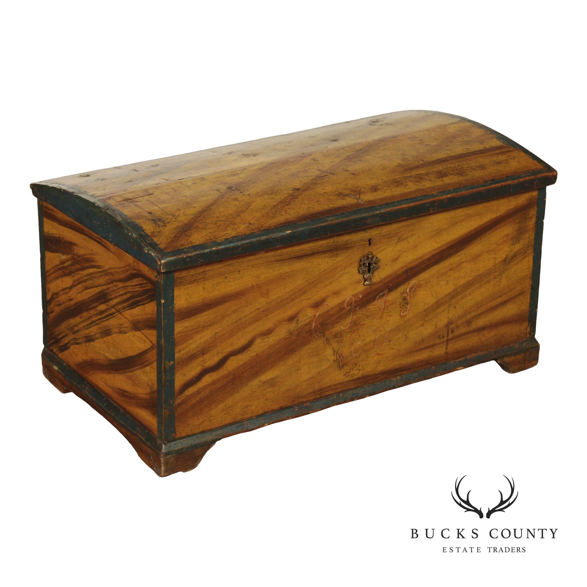 Antique Dome Top Grain Painted Pine Blanket Chest