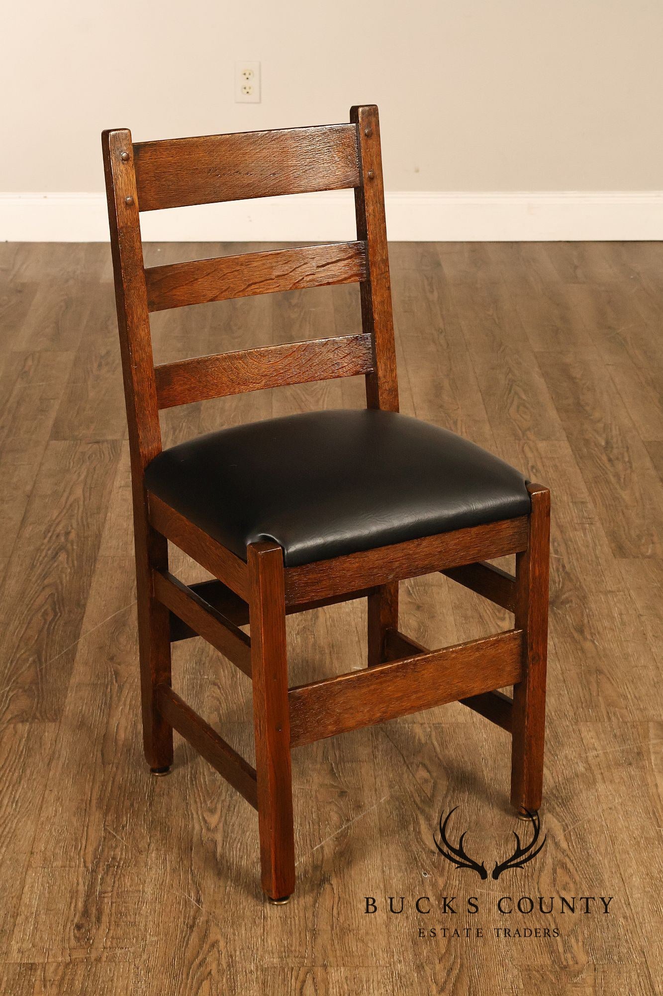 Antique L. & J.G. Stickley Mission Oak Set Of Four Ladder Back Dining Chairs