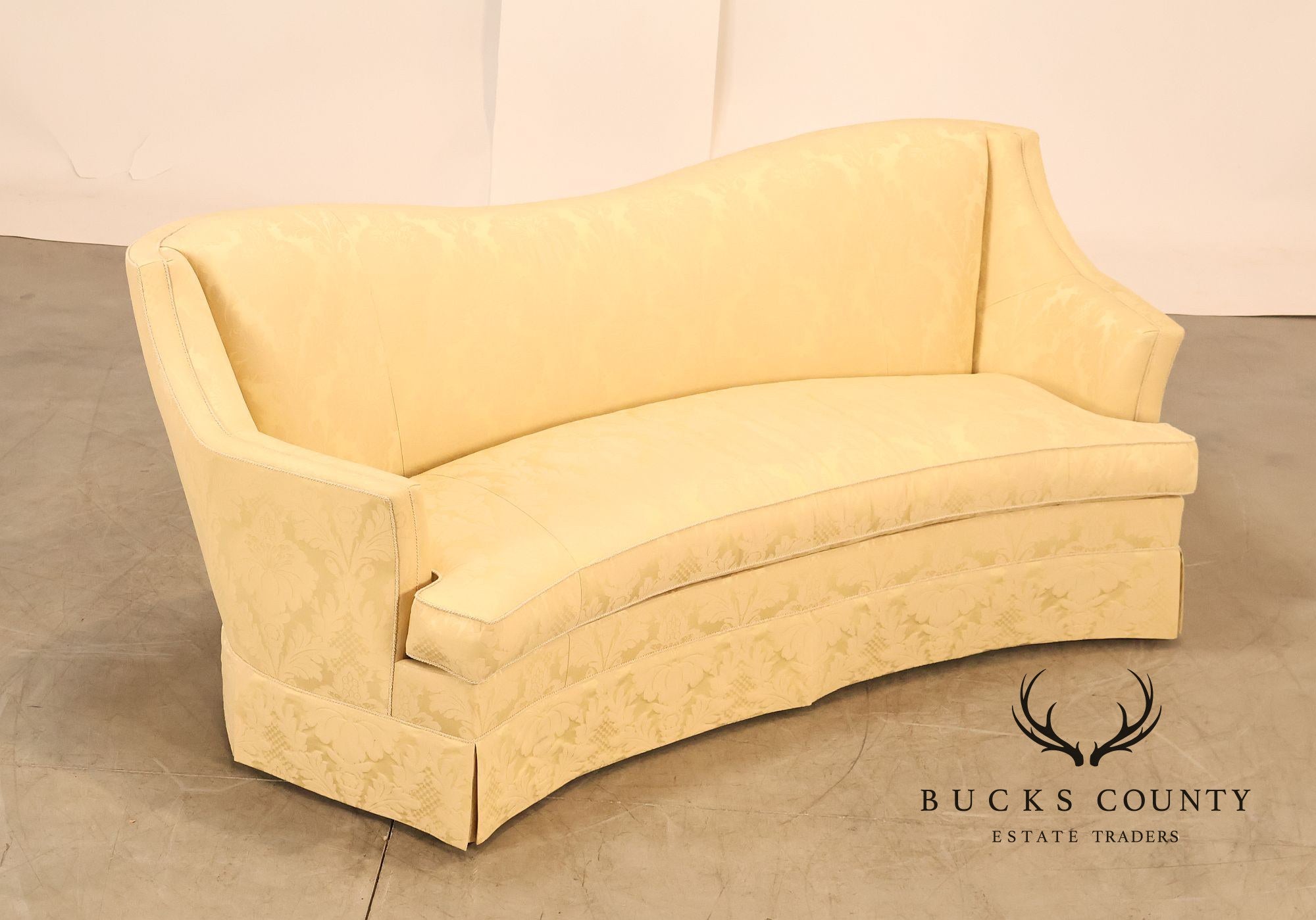 Councill Custom Damask Upholstered Curved Back Sofa