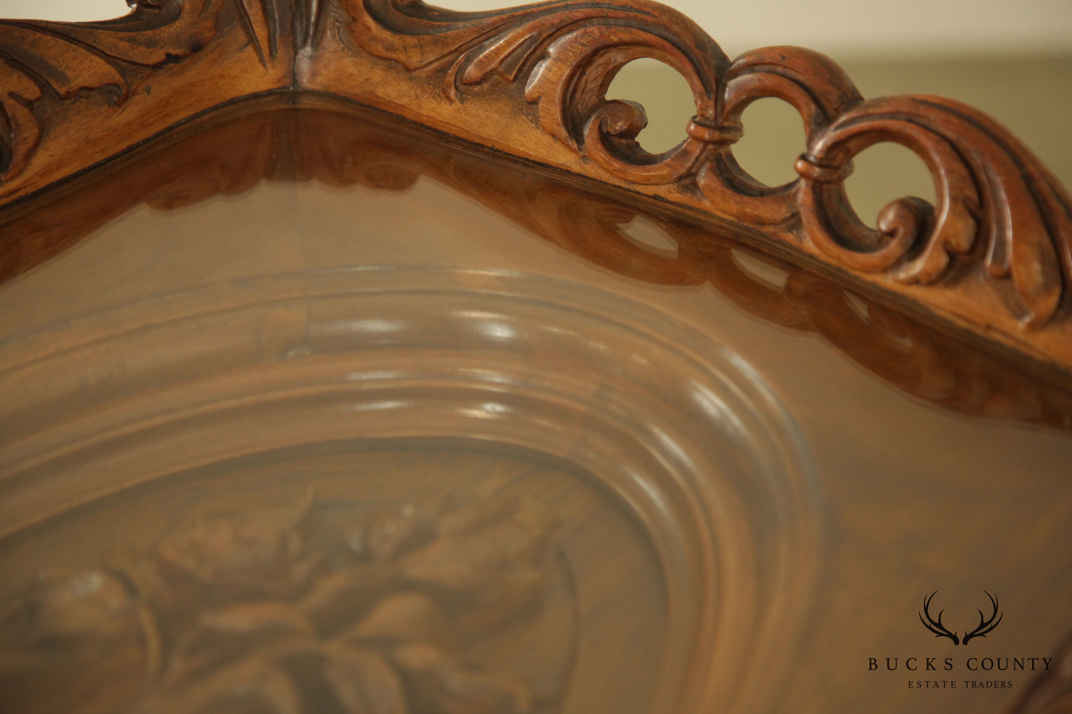 Renaissance Revival Antique Carved Walnut Tray Top Coffee Table