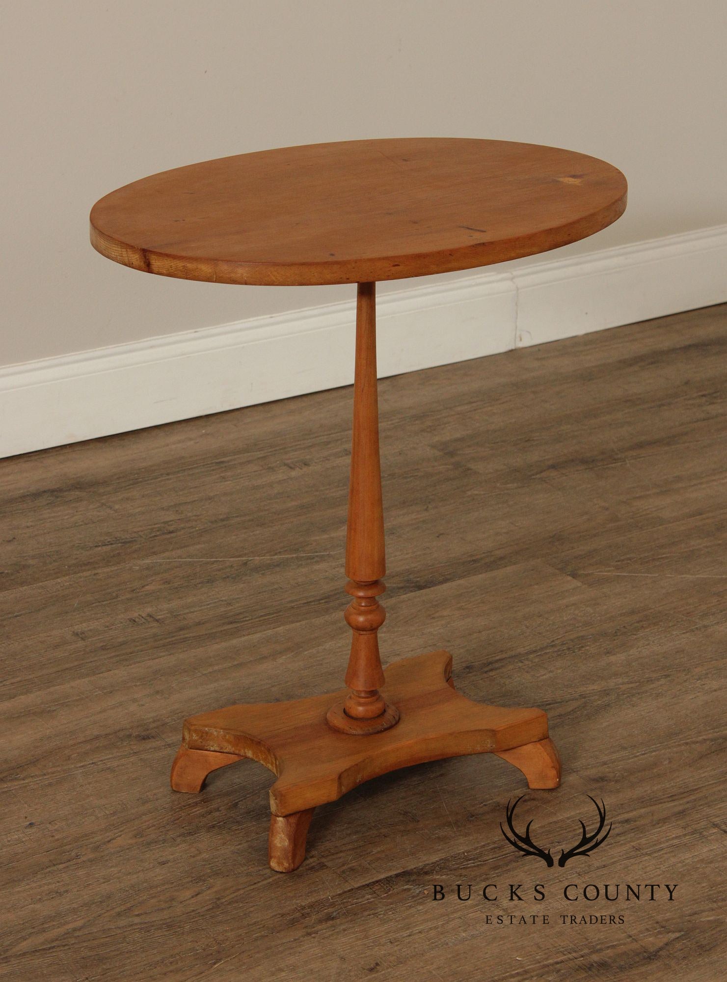 Antique English Pine Oval Top Candlestand