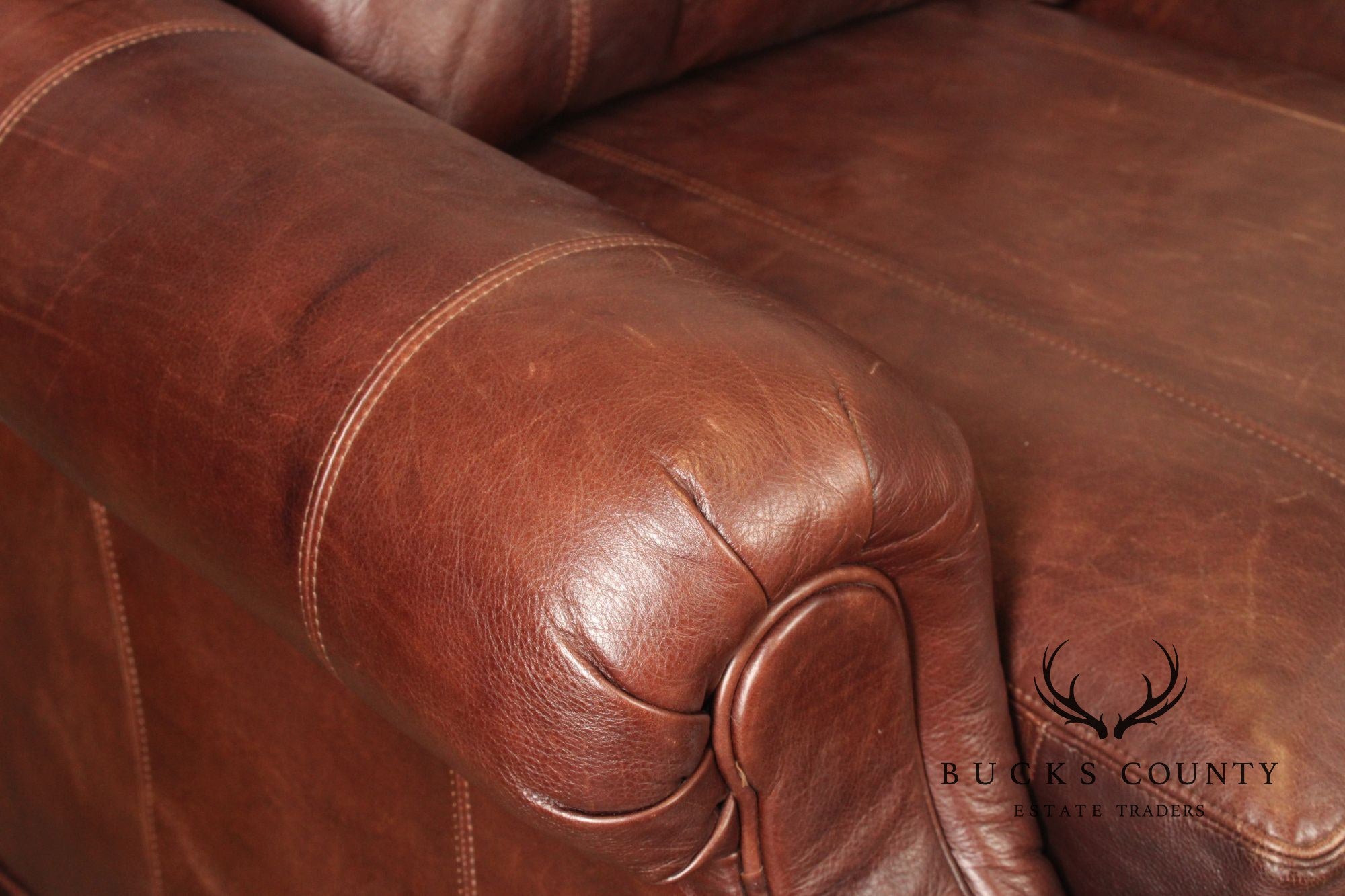 Henredon Traditional Brown Leather Sofa