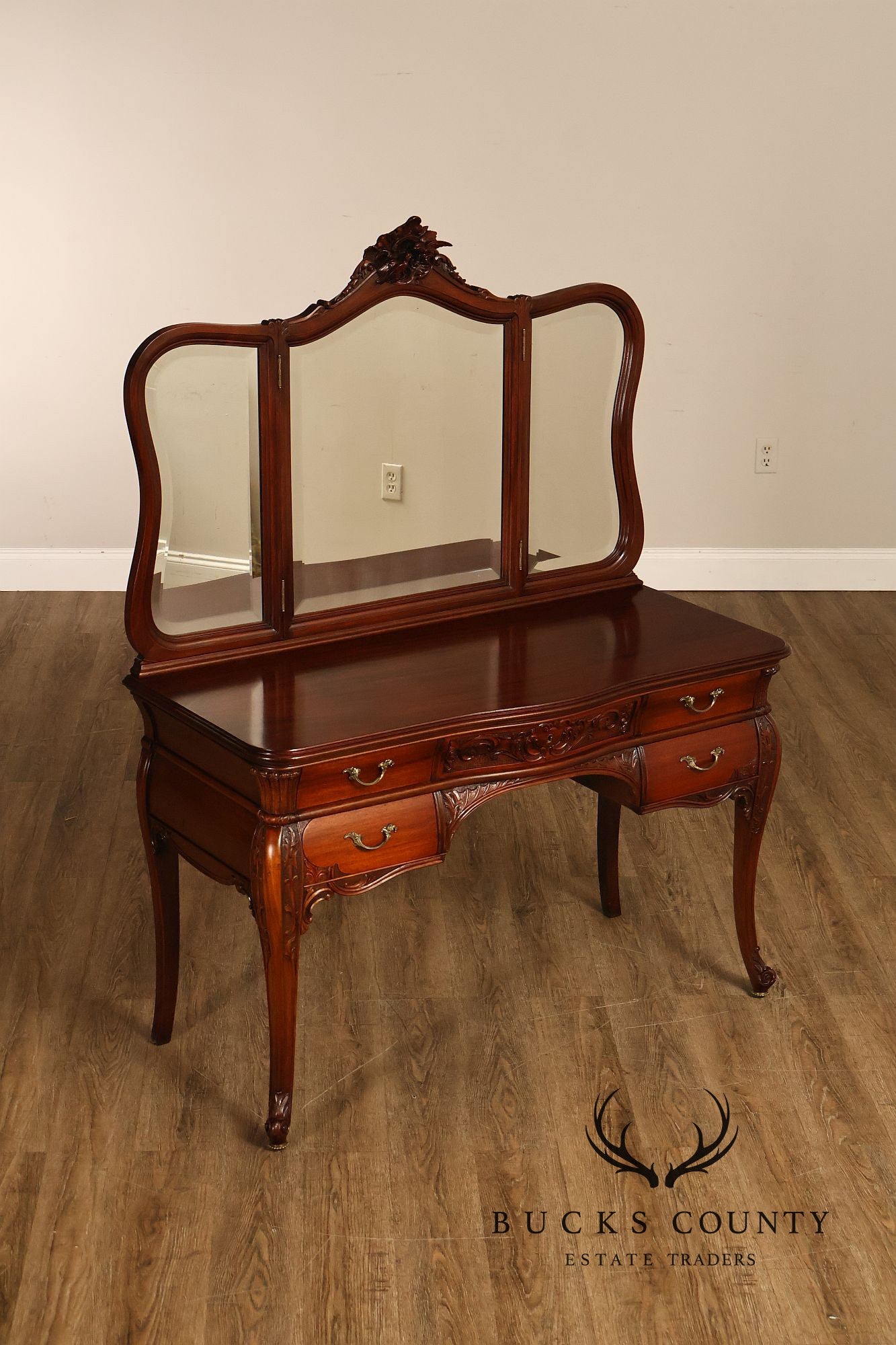 RJ Horner Antique Carved Mahogany Vanity With Mirror
