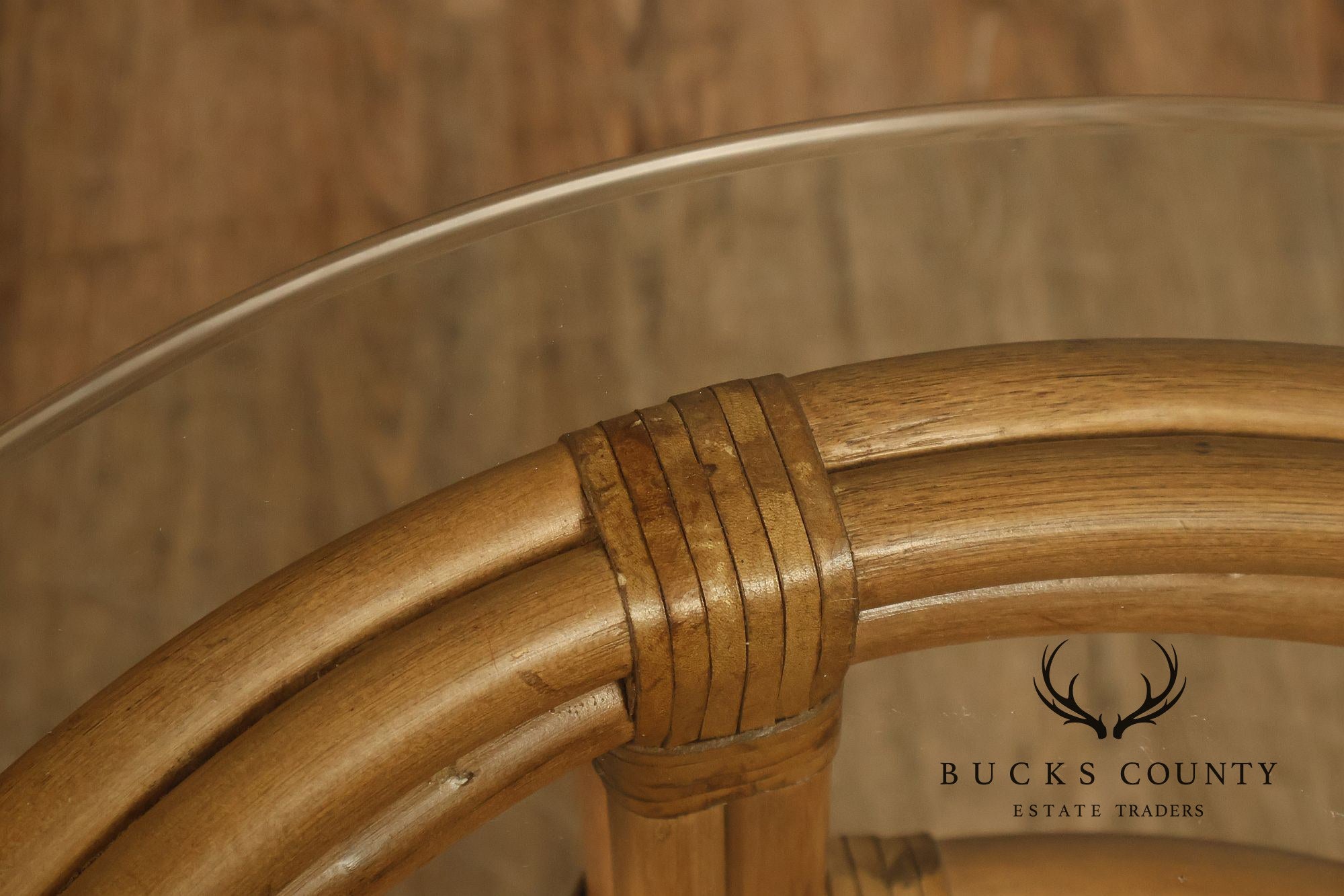 Boho Chic Pair of Round Glass Top Bamboo End Tables