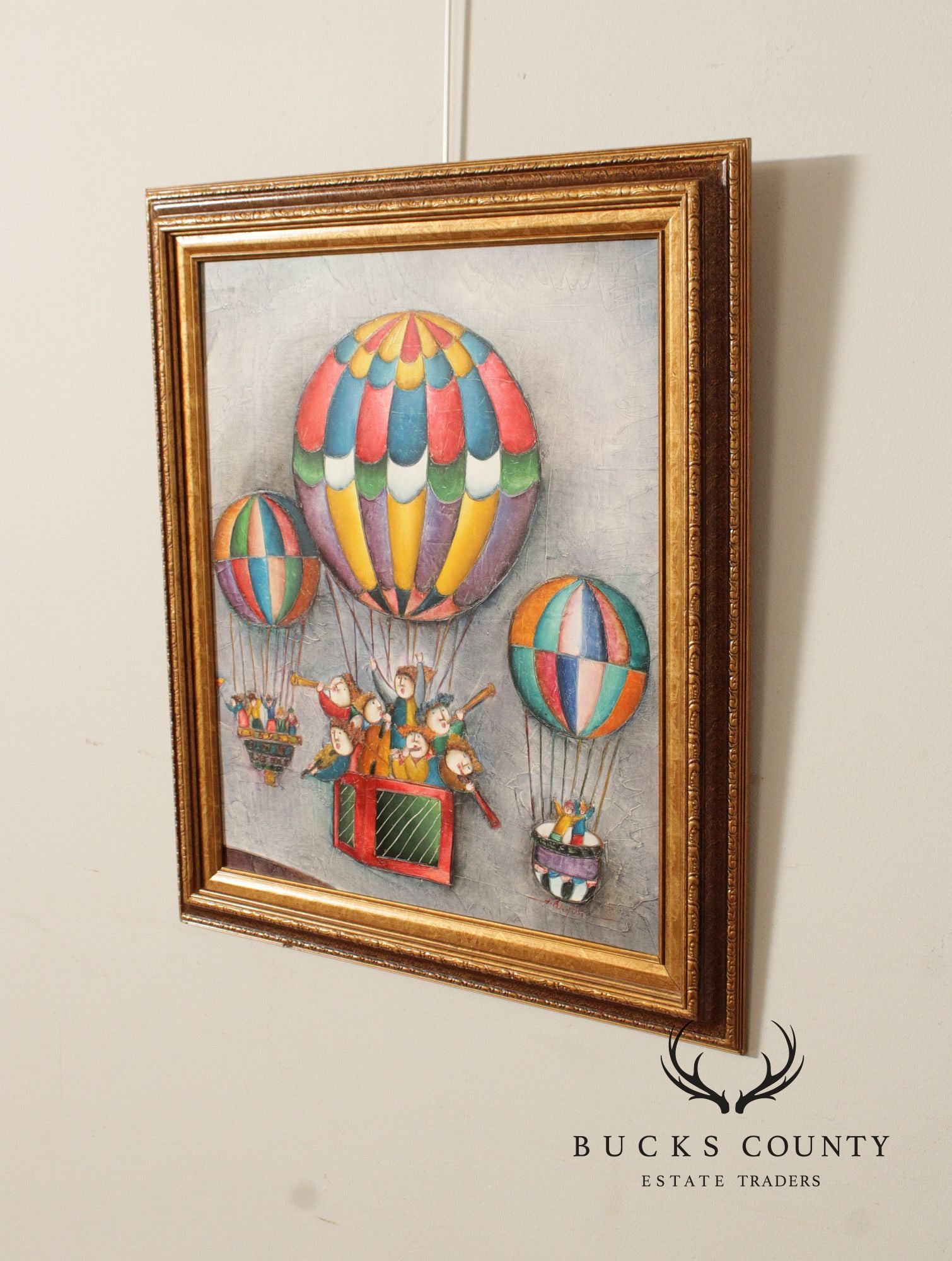 J. Roy Baz Framed Oil Painting, Hot Air Balloons