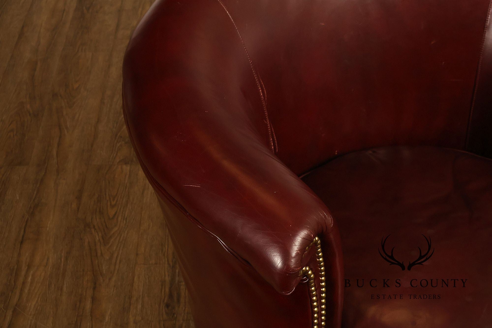 Old Hickory Tannery Burgundy Leather Nailhead Trim Club Chair