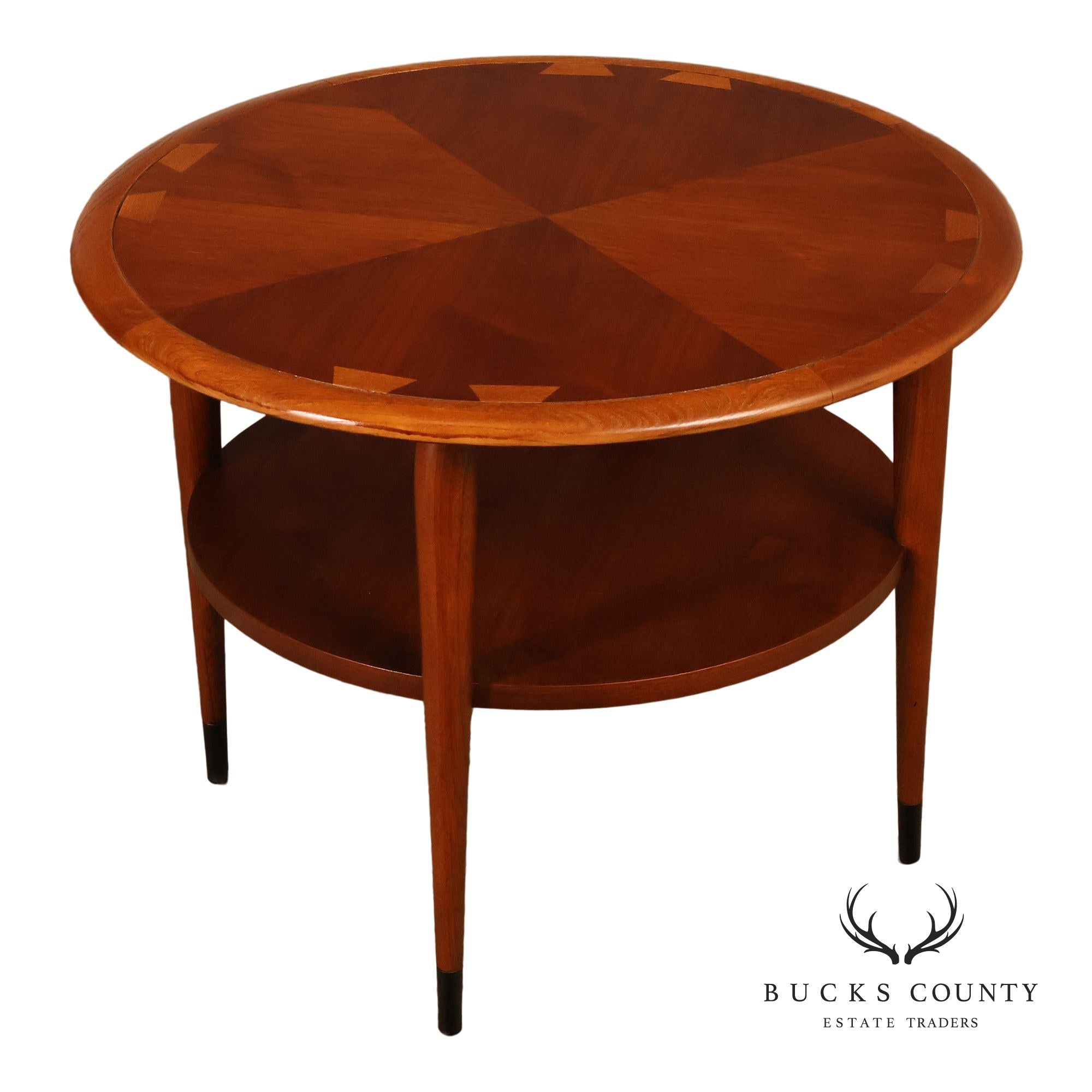 Lane Acclaim Mid Century Modern Walnut And Oak Round Two-Tier Side Table