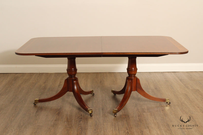 Georgian Style Banded Inlaid Mahogany Double Pedestal Dining Table