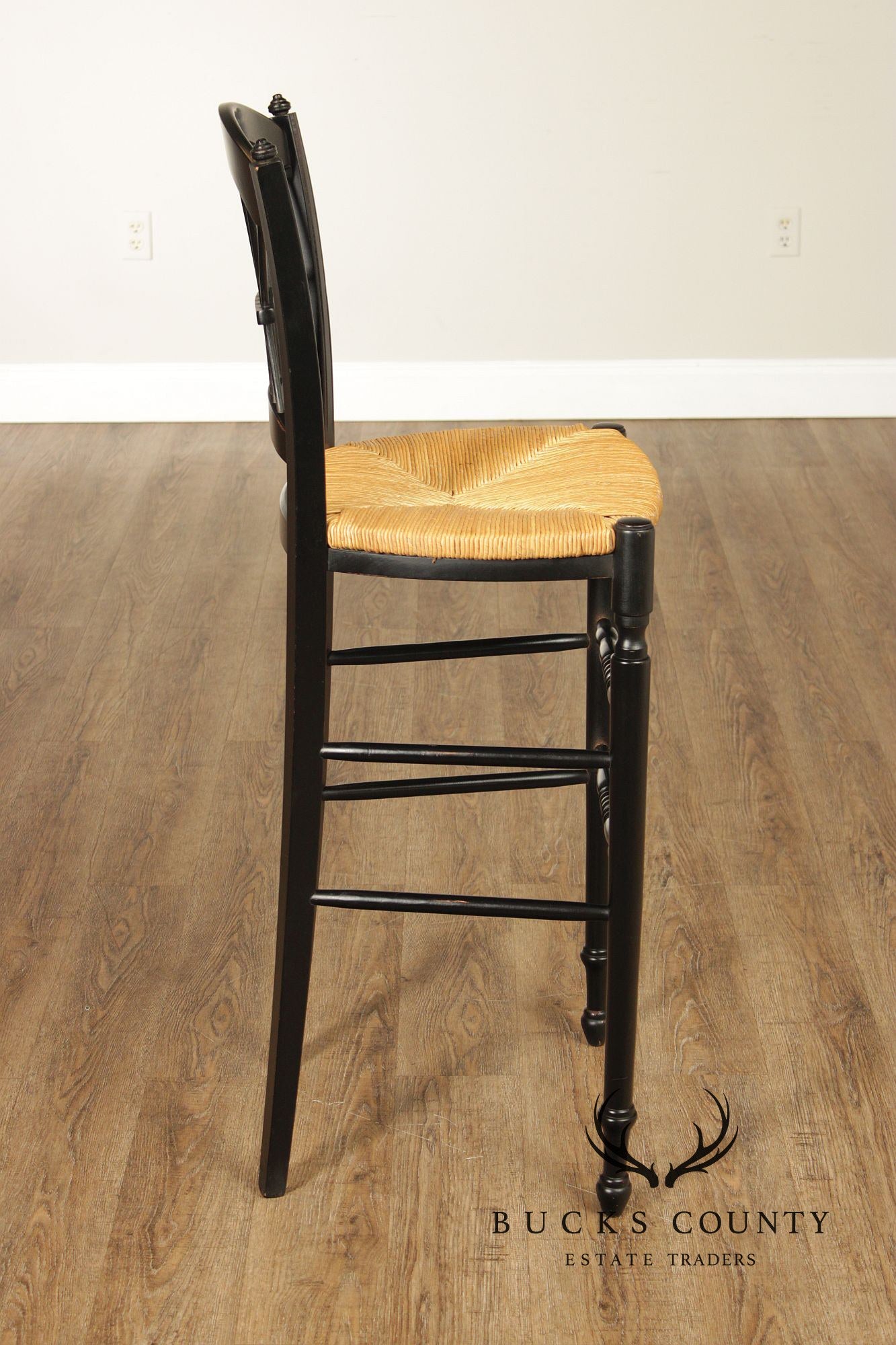 Lillian August Farmhouse Style Pair of Ebonized Counter Stools