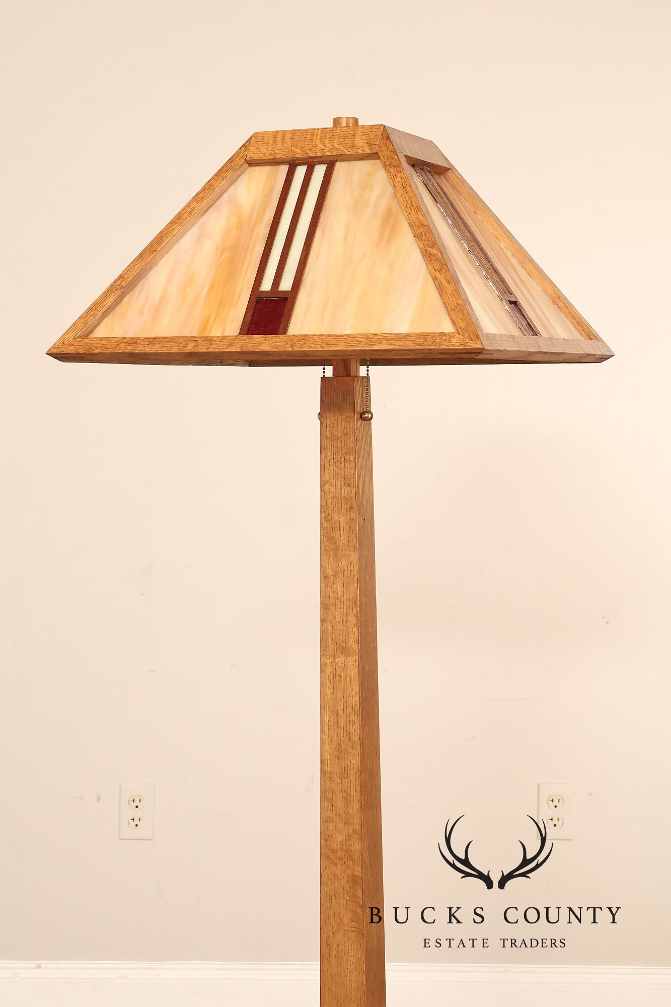 Ppl Fine Woodworking Mission Oak and Stained Glass Floor Lamp