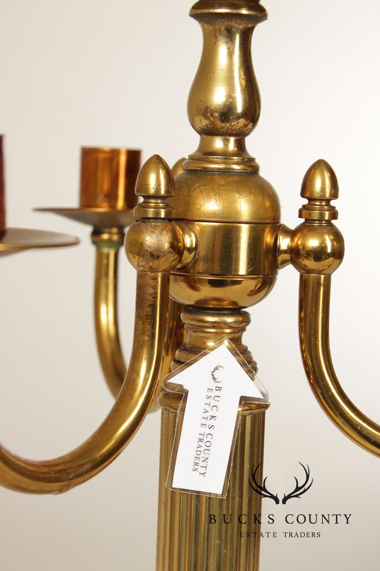 Classical Style Vintage Pair of Brass and Marble Candelabra