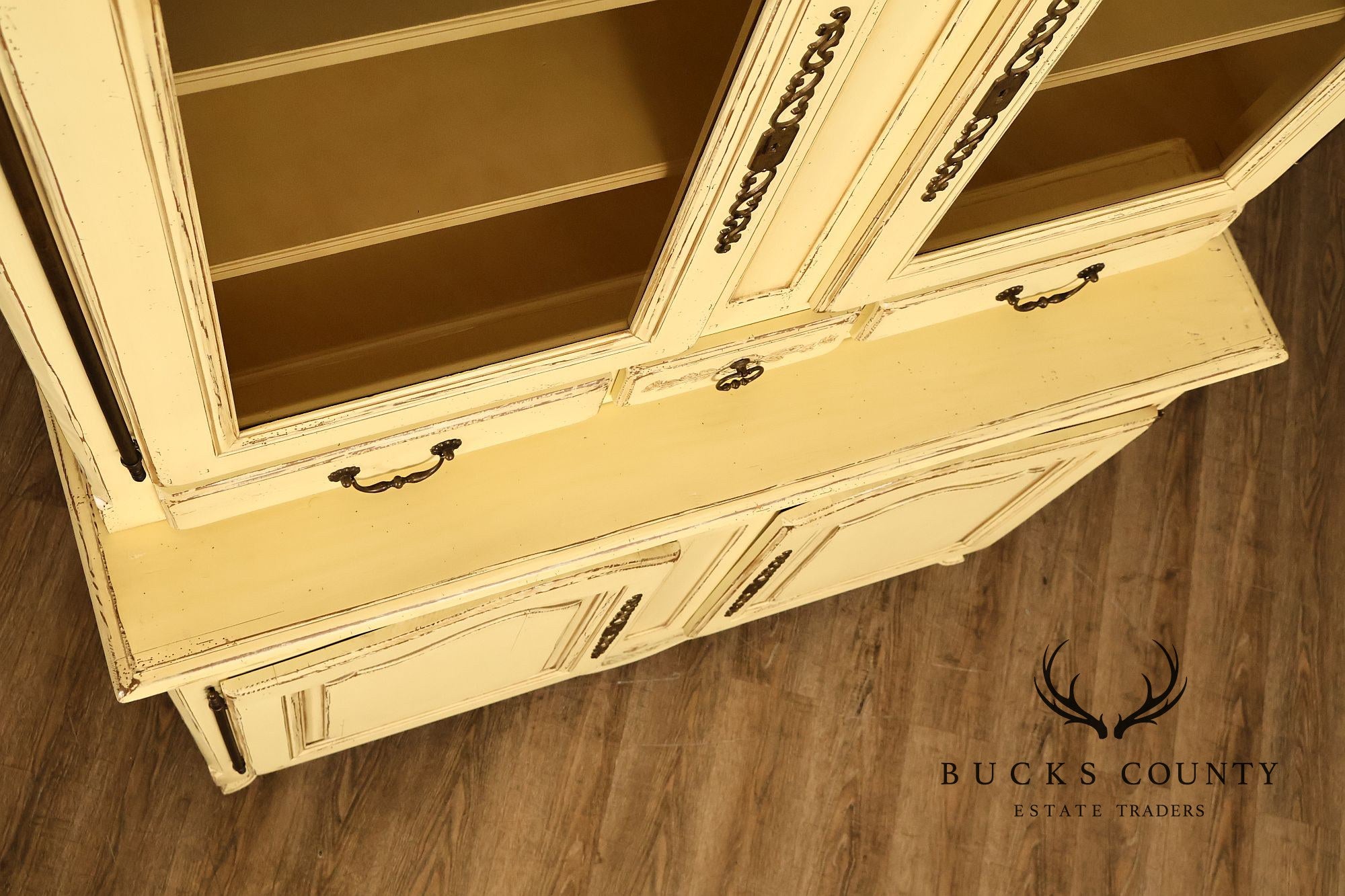 French Country Style Distress Painted China Cabinet