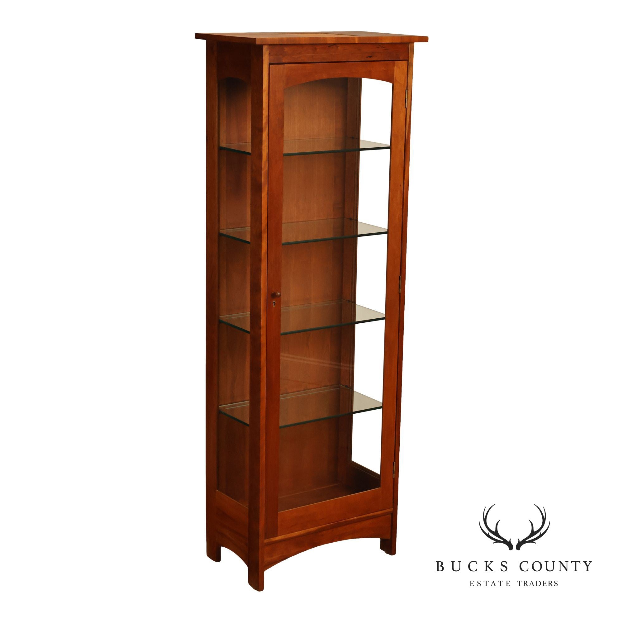 Stickley Mission Collection Solid Cherry Tall Glass Display Curio Cabinet
