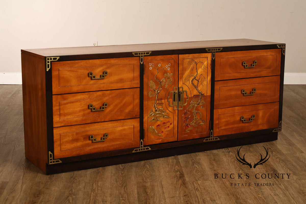 Bassett Campaign Style Walnut Triple Dresser