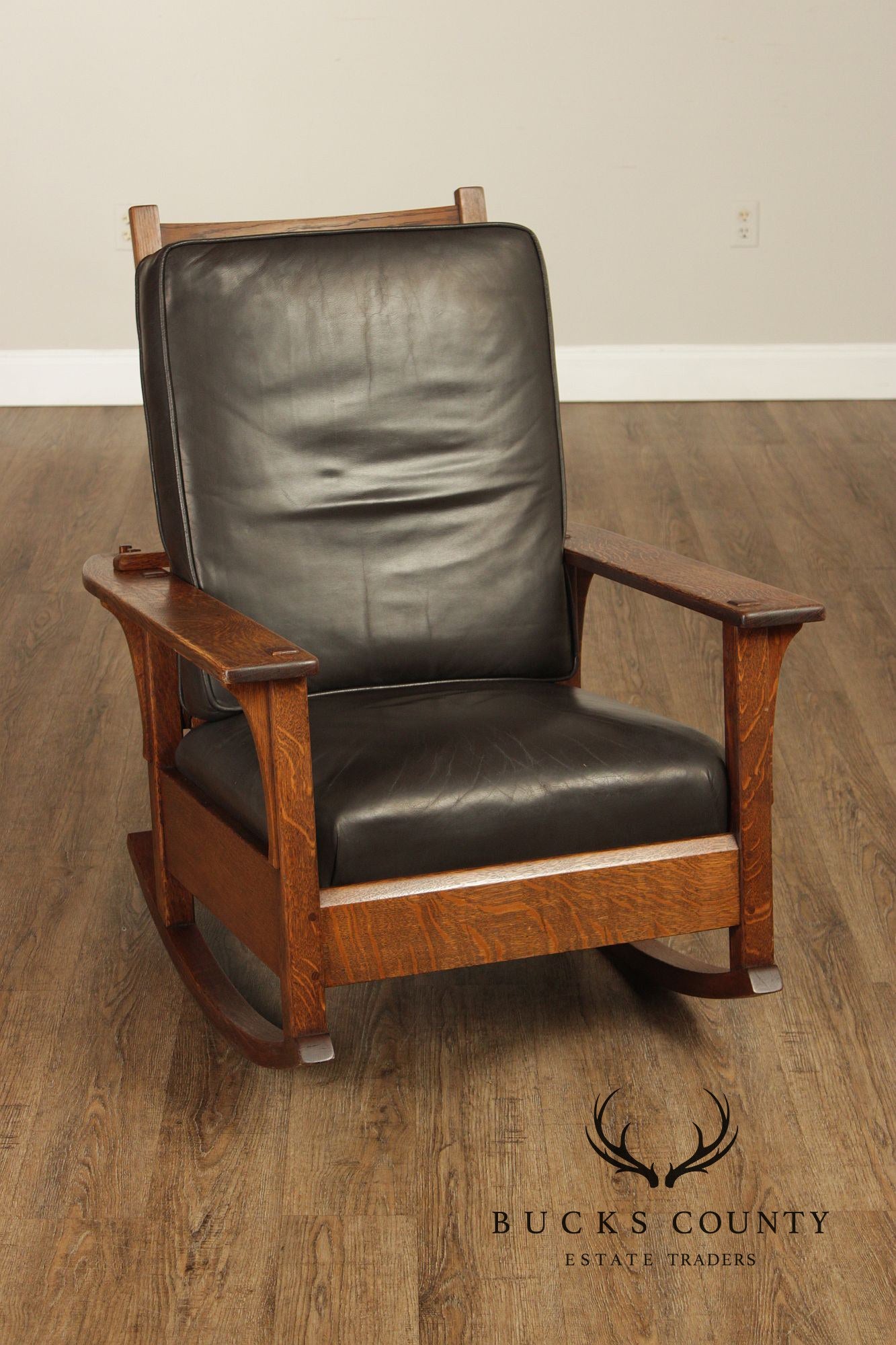 Antique L. & J.G. Stickley Mission Oak Morris Rocker