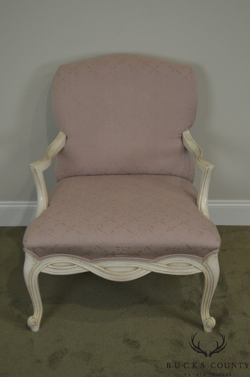 French Louis XV Style Custom Pair of Paint Frame Fauteuils Lounge Chairs