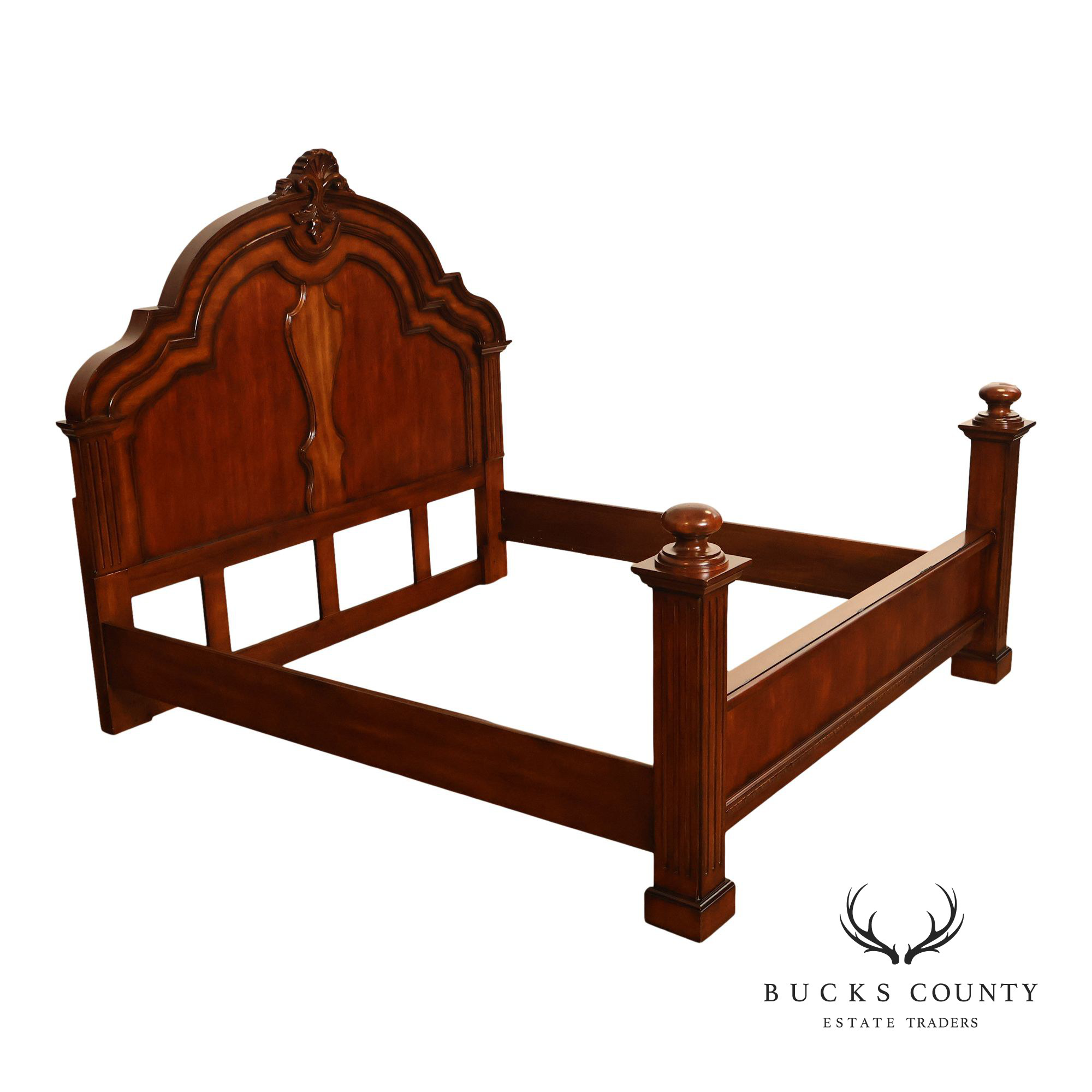 Baroque Style King Size Mahogany High Back Carved Bed Frame