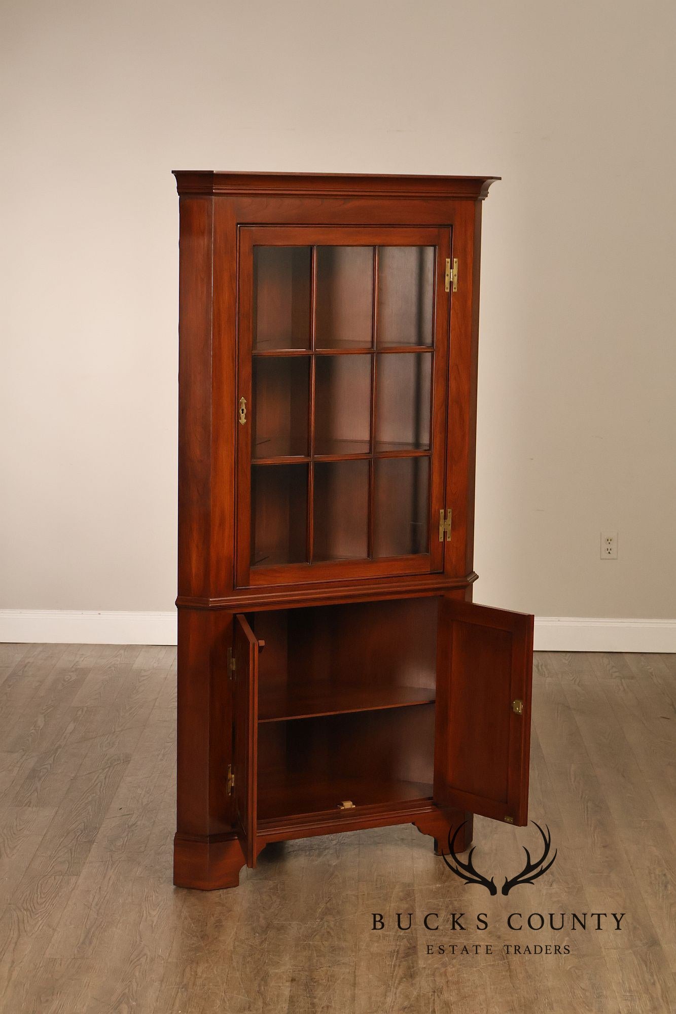 Henkel Harris Cherry Nine Pane Chippendale Style Corner Cabinet