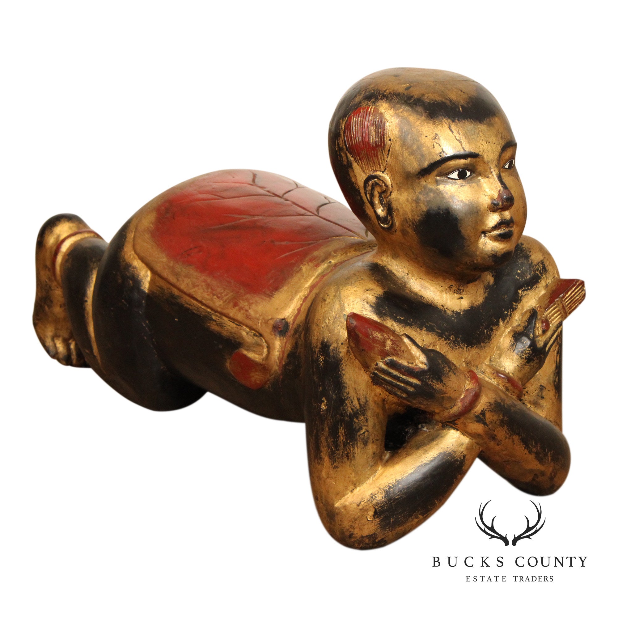 Vintage Thai Giltwood Temple Figure Stool