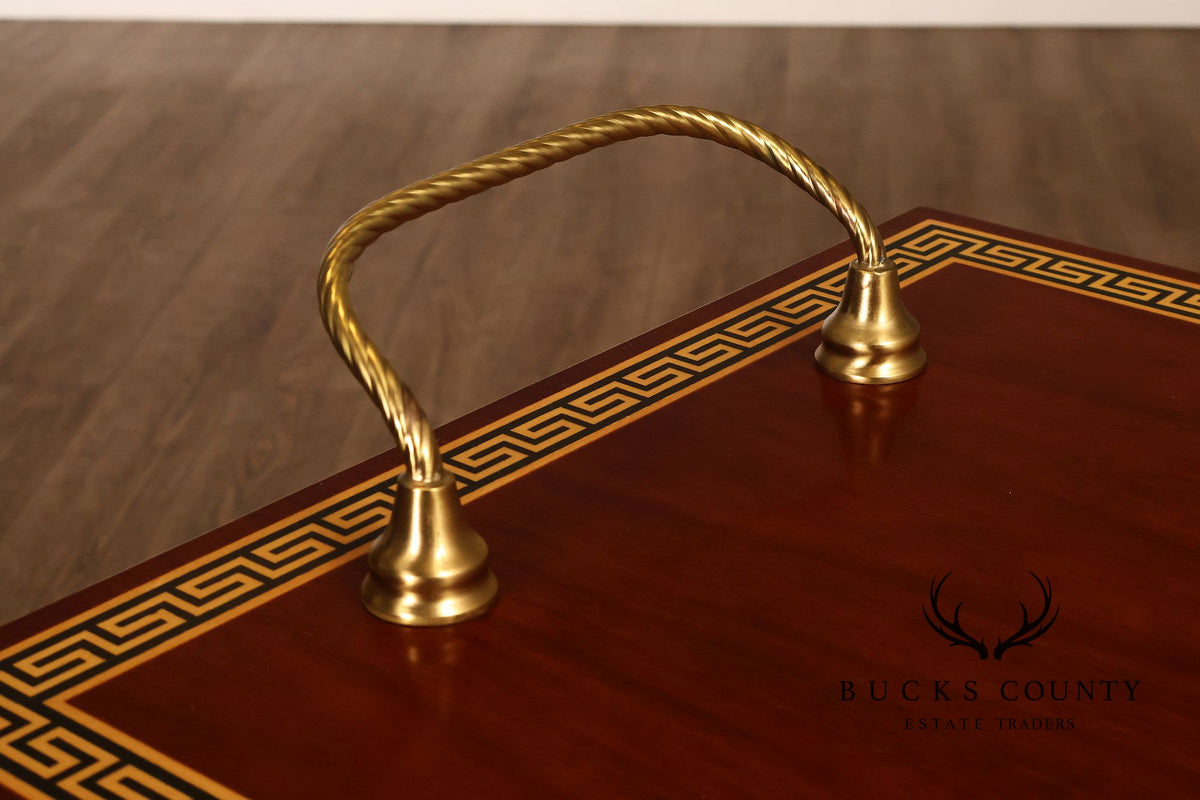 Neoclassical Style Mahogany And Ebonized Bar Cart With Greek Key Inlay And Brass Accents