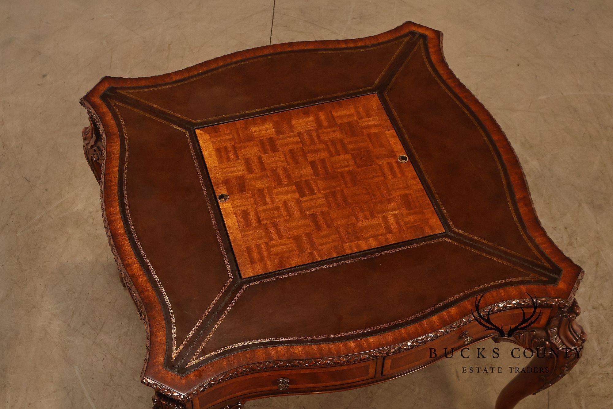 Lloyd Buxton Leather Top Four Drawer Gaming Table With Backgammon And Chess Board