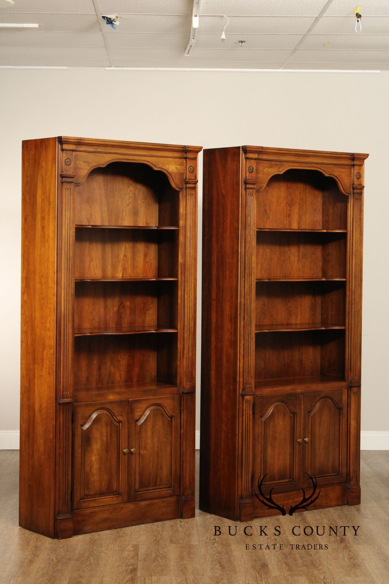 Statton Vintage Pair of Cherry Tall Open Bookcases