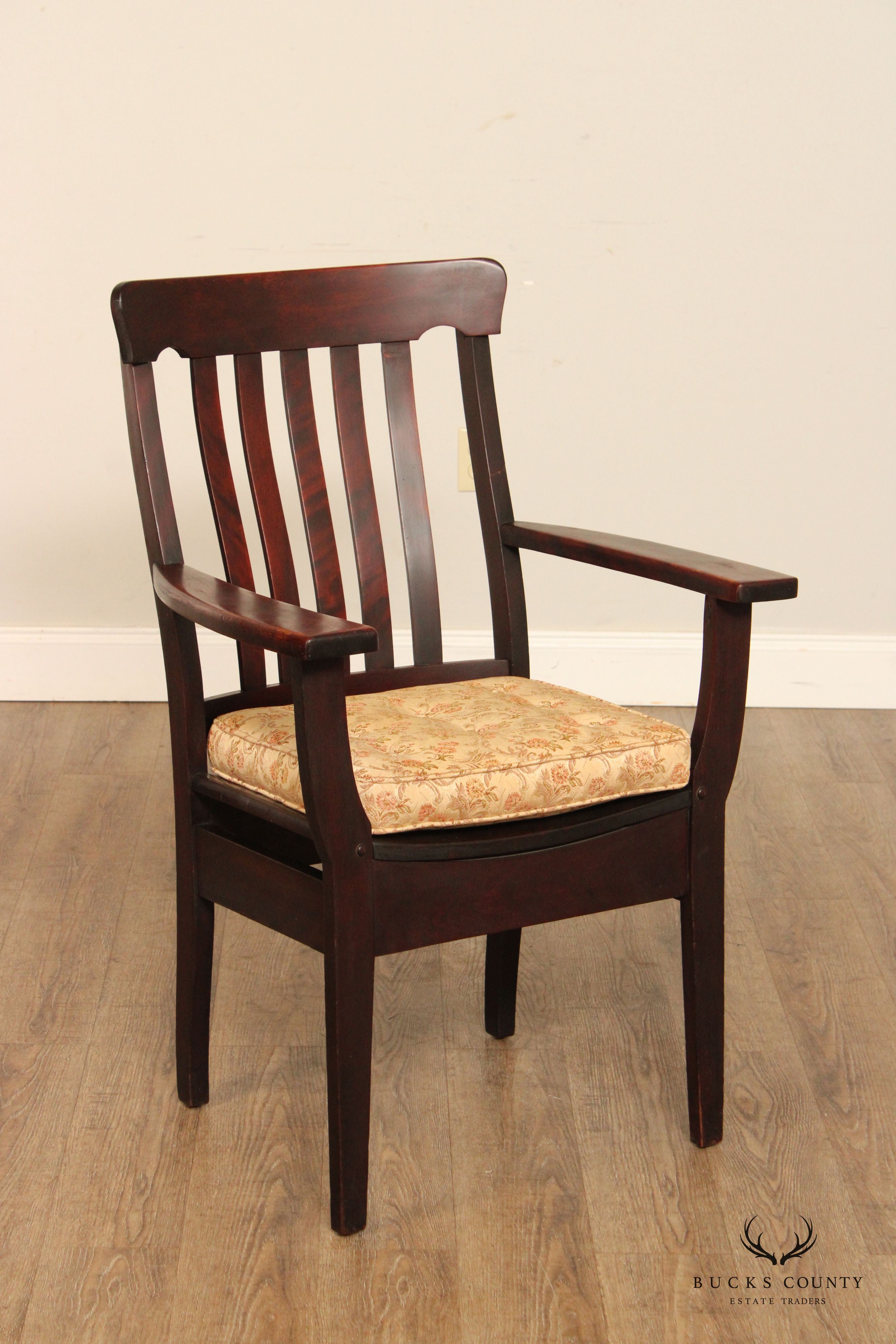 Vintage Arts and Crafts Slat Back Mahogany Armchair