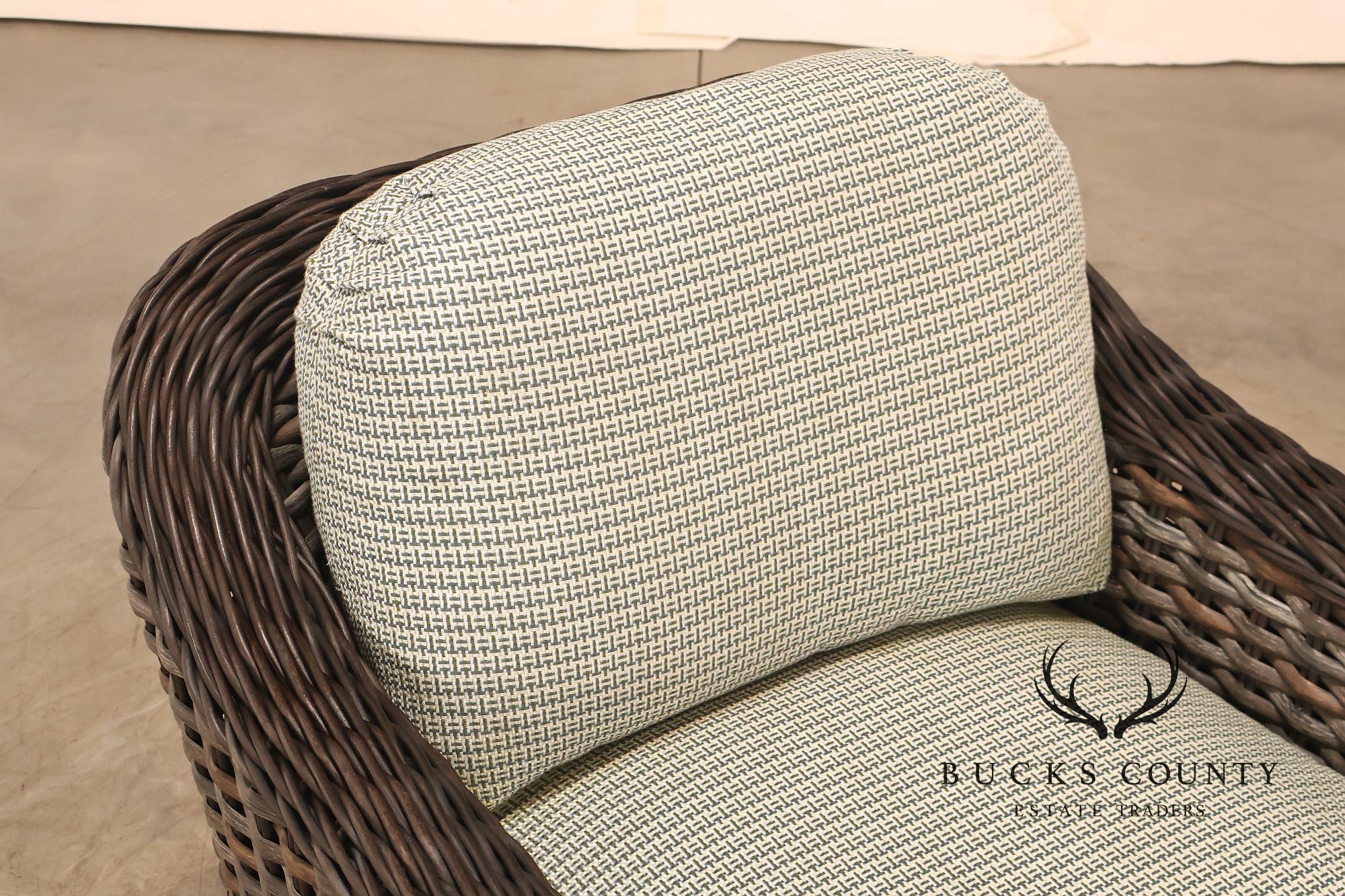 Lane Venture Pair Of Woven Wicker Outdoor Lounge Club Chairs With Cushions